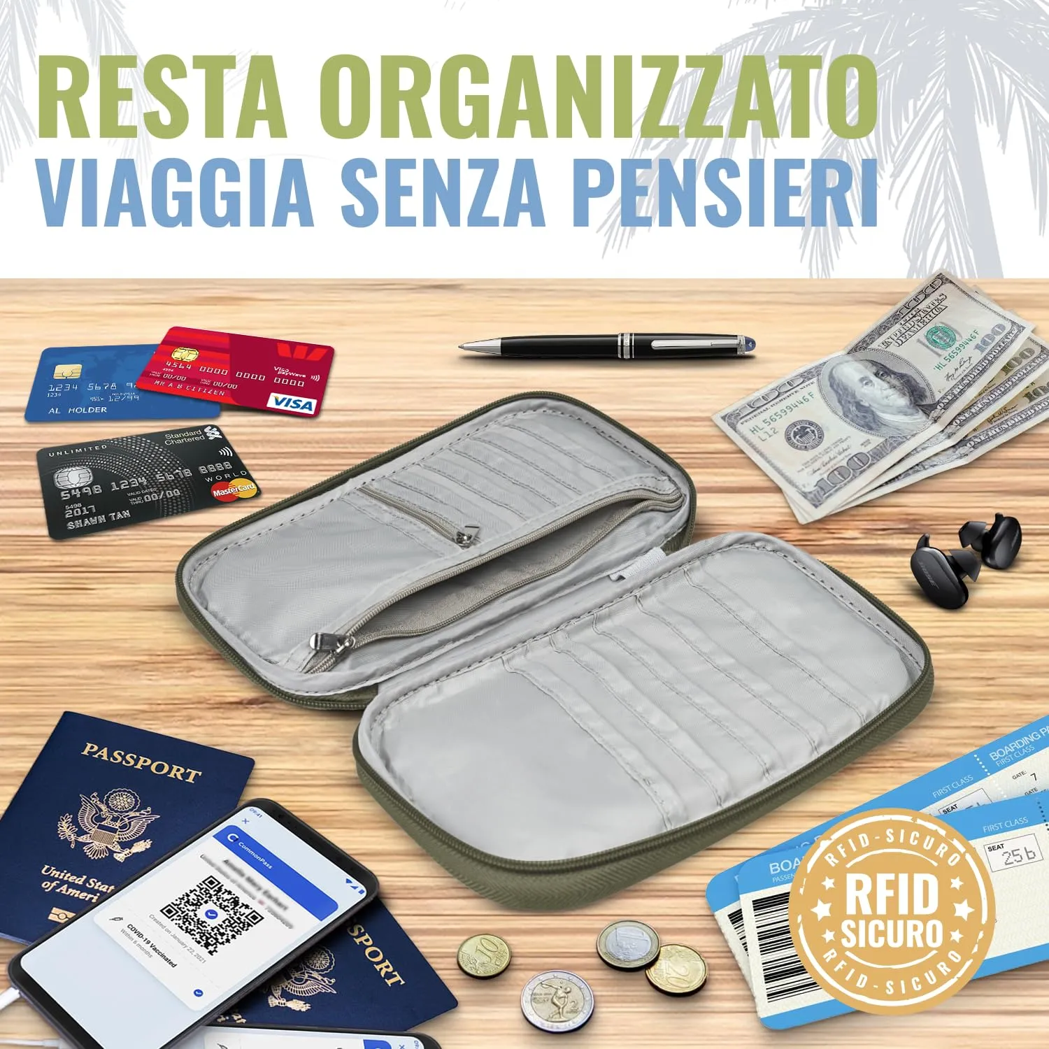 BOACAY Porta Passaporto per Famiglia con RFID e Organizer Impermeabile per Documenti, Biglietti e Carte - immagine 5
