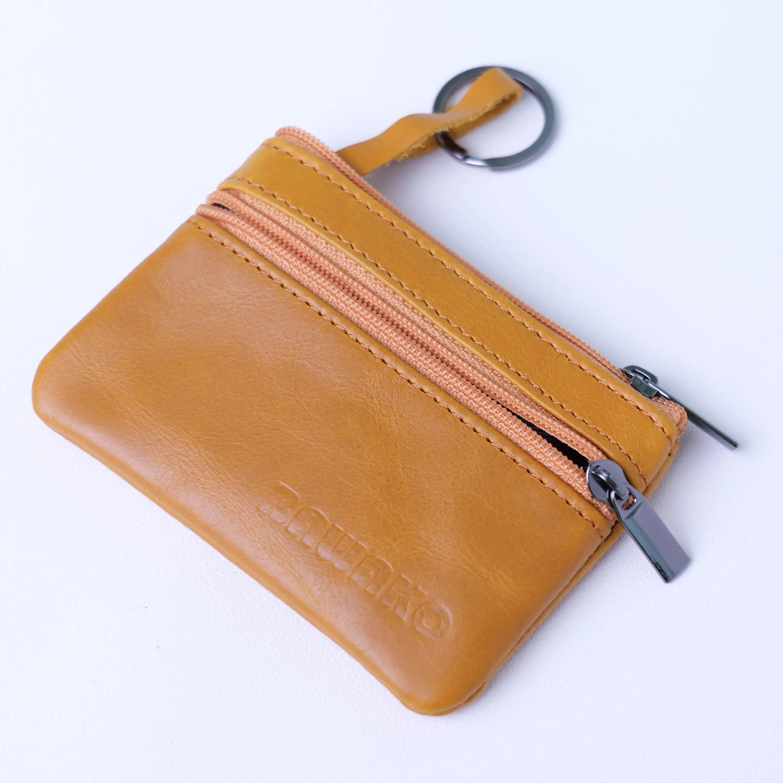 BAWAKO Portafoglio Portamonete in Vera Pelle con Due Scomparti e Chiusura Lampo, Arancione, 10cm x 7cm x 0.5cm - immagine 2