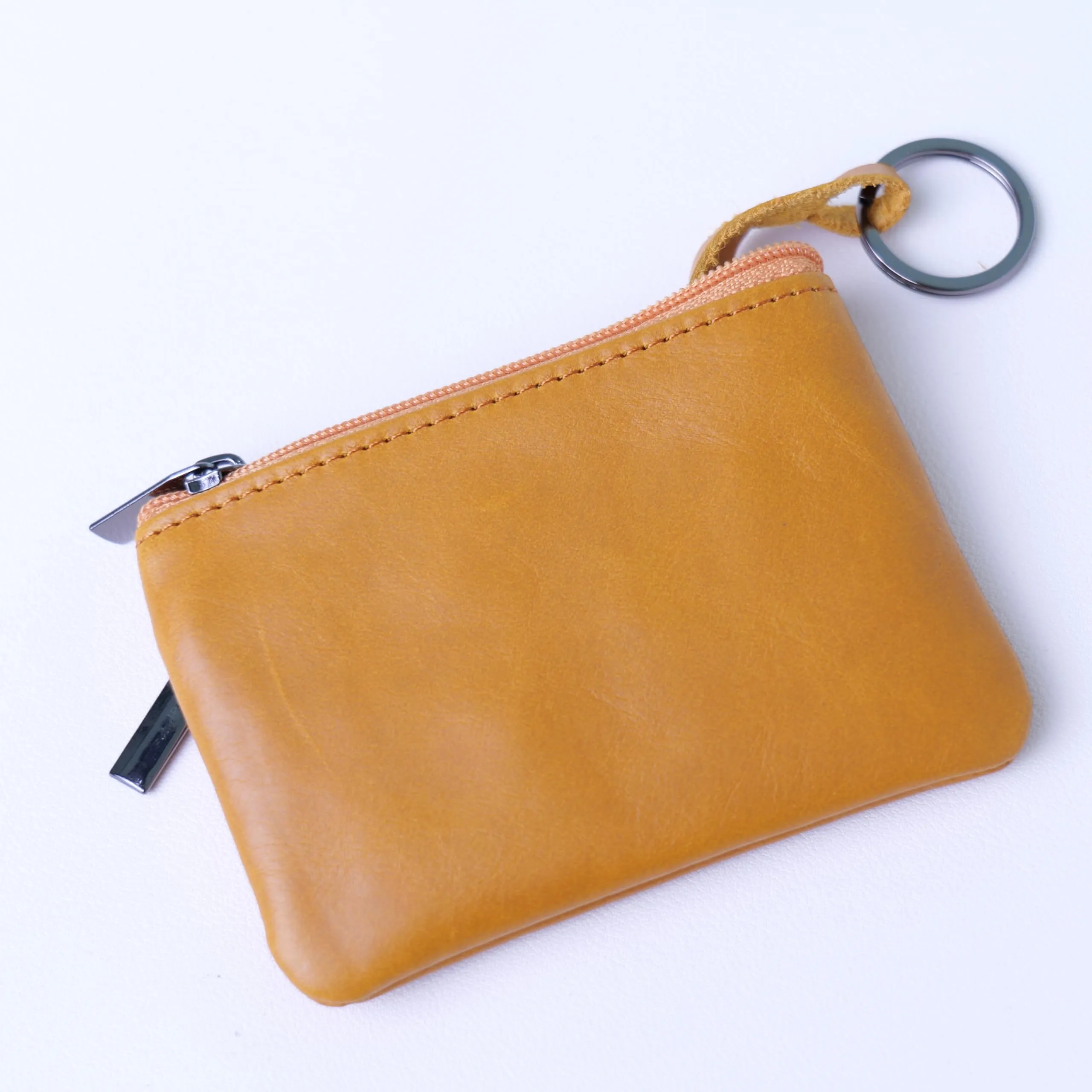 BAWAKO Portafoglio Portamonete in Vera Pelle con Due Scomparti e Chiusura Lampo, Arancione, 10cm x 7cm x 0.5cm - immagine 3