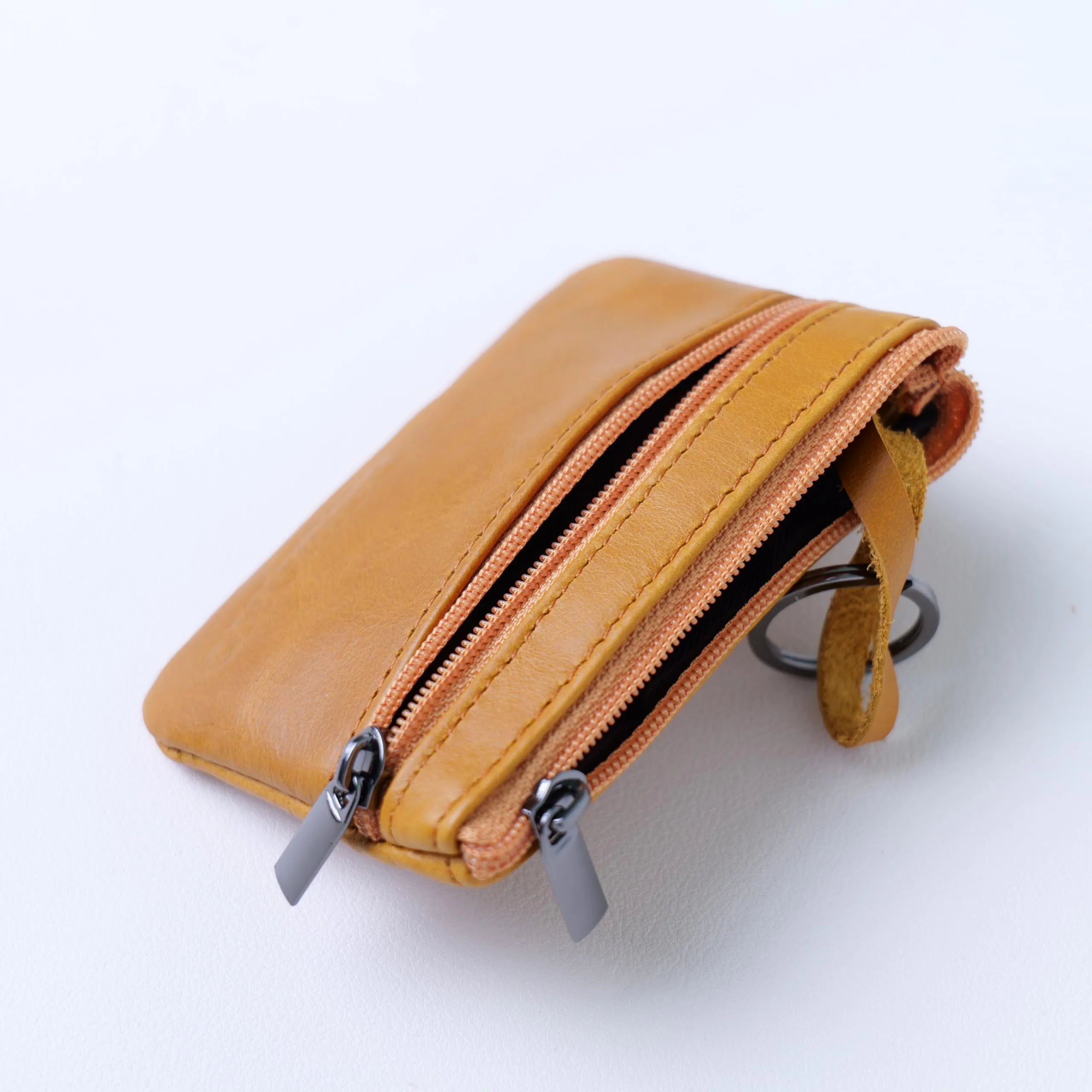 BAWAKO Portafoglio Portamonete in Vera Pelle con Due Scomparti e Chiusura Lampo, Arancione, 10cm x 7cm x 0.5cm - immagine 4