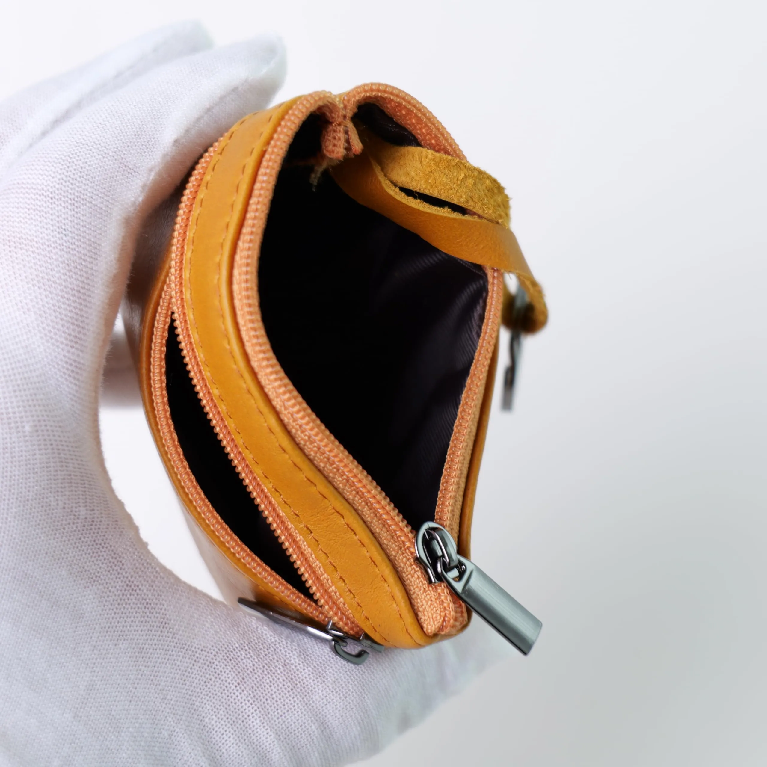 BAWAKO Portafoglio Portamonete in Vera Pelle con Due Scomparti e Chiusura Lampo, Arancione, 10cm x 7cm x 0.5cm - immagine 5