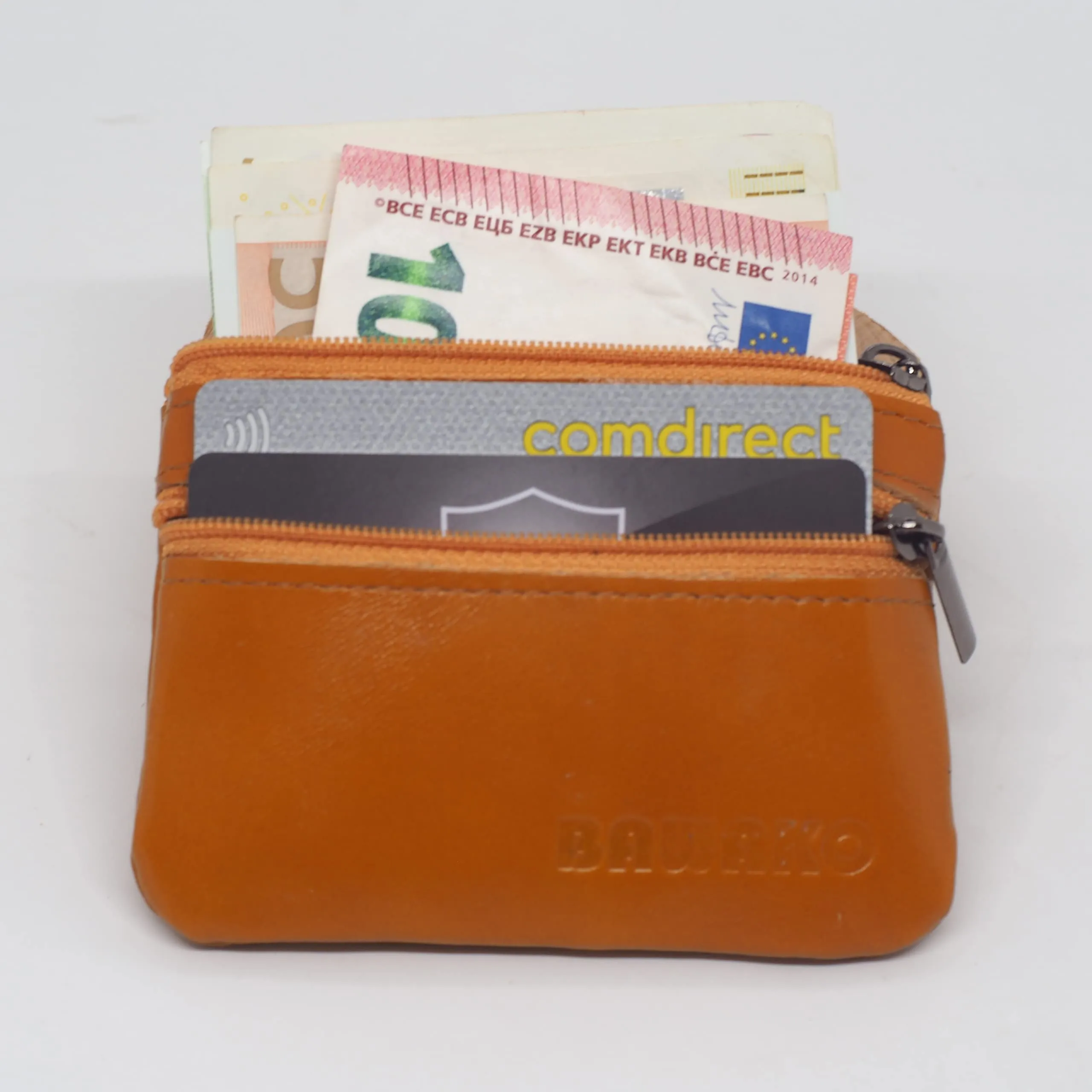 BAWAKO Portafoglio Portamonete in Vera Pelle con Due Scomparti e Chiusura Lampo, Arancione, 10cm x 7cm x 0.5cm - immagine 7