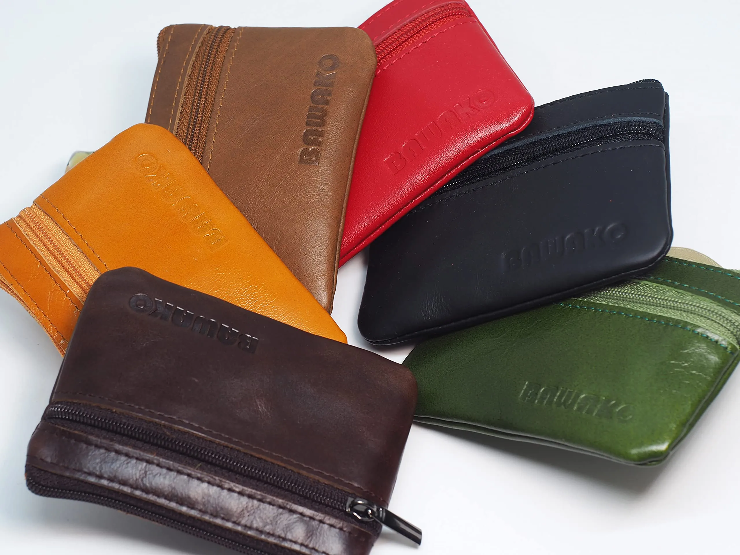 BAWAKO Portafoglio Portamonete in Vera Pelle con Due Scomparti e Chiusura Lampo, Arancione, 10cm x 7cm x 0.5cm - immagine 8