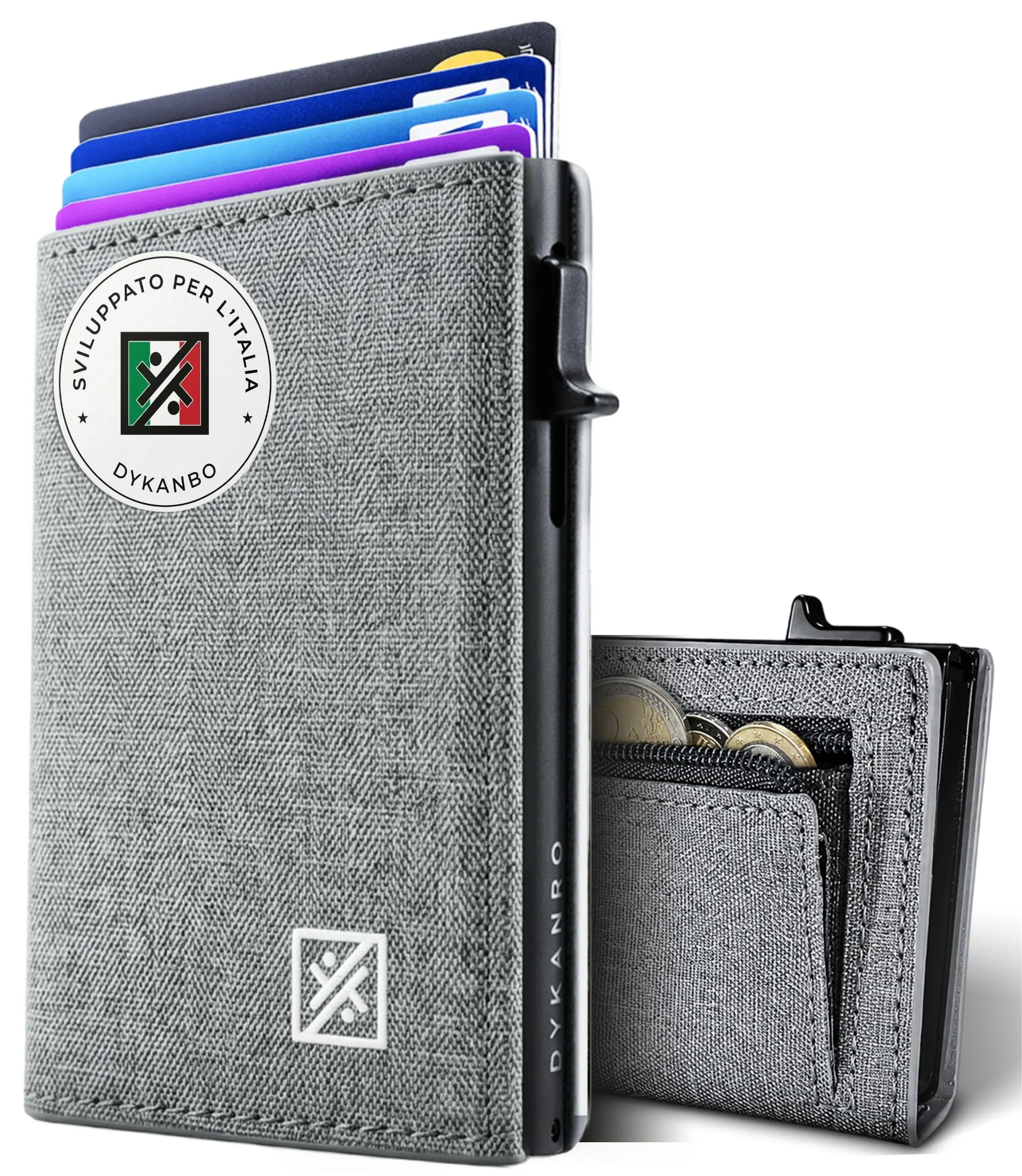 DYKANBO Portafoglio Uomo Slim con Portamonete e Portacarte Pop-Up RFID - immagine 1