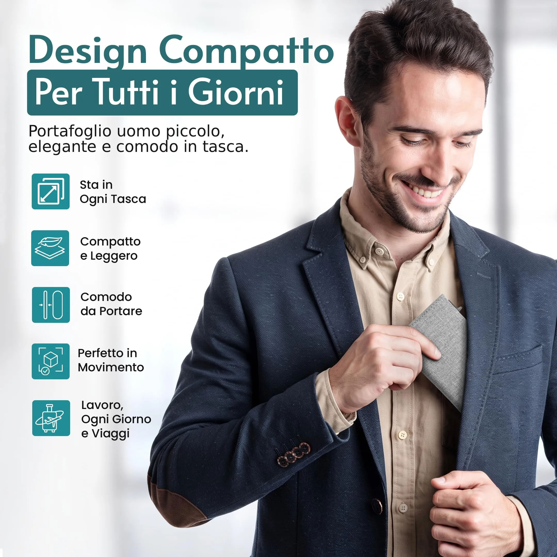 DYKANBO Portafoglio Uomo Slim con Portamonete e Portacarte Pop-Up RFID - immagine 2