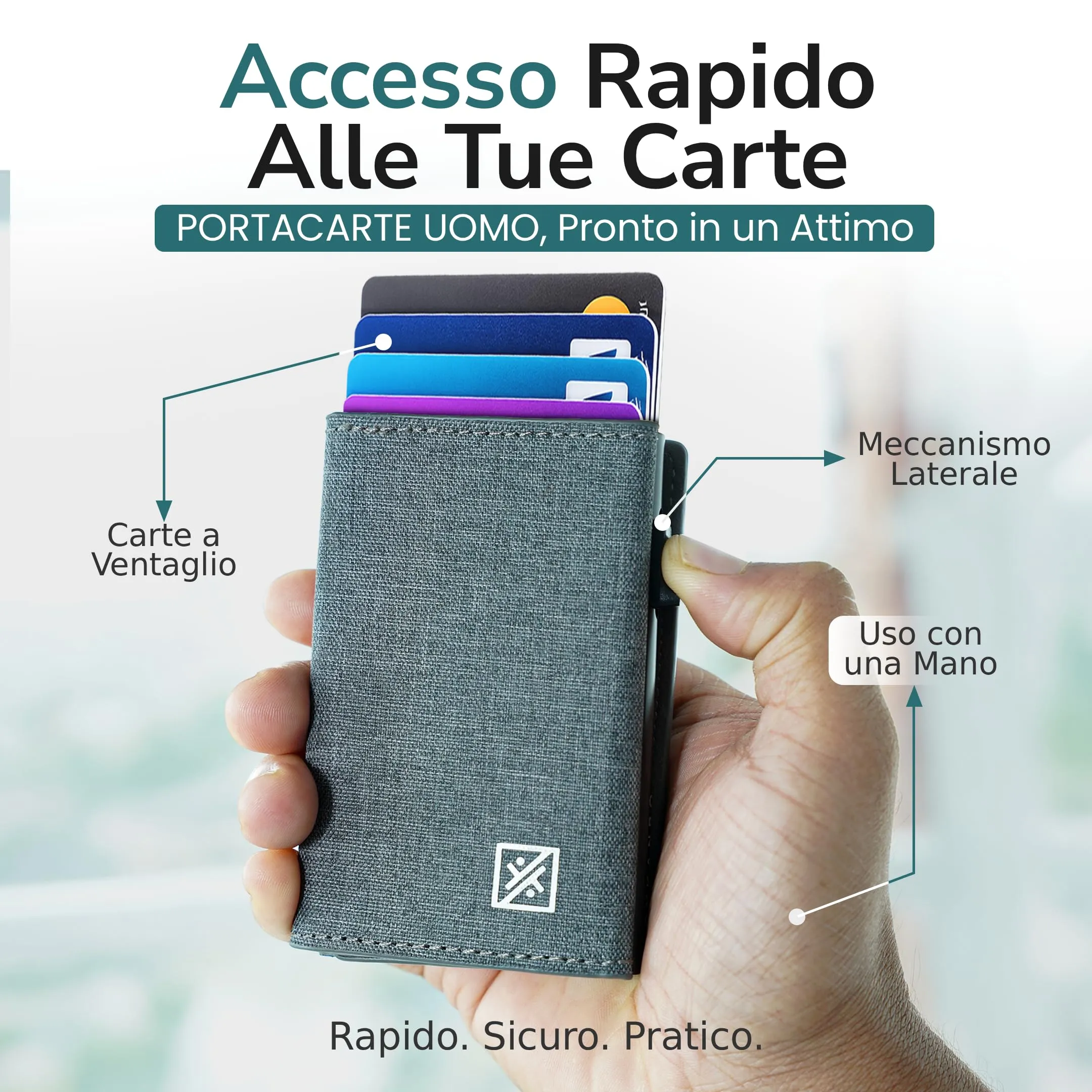 DYKANBO Portafoglio Uomo Slim con Portamonete e Portacarte Pop-Up RFID - immagine 3