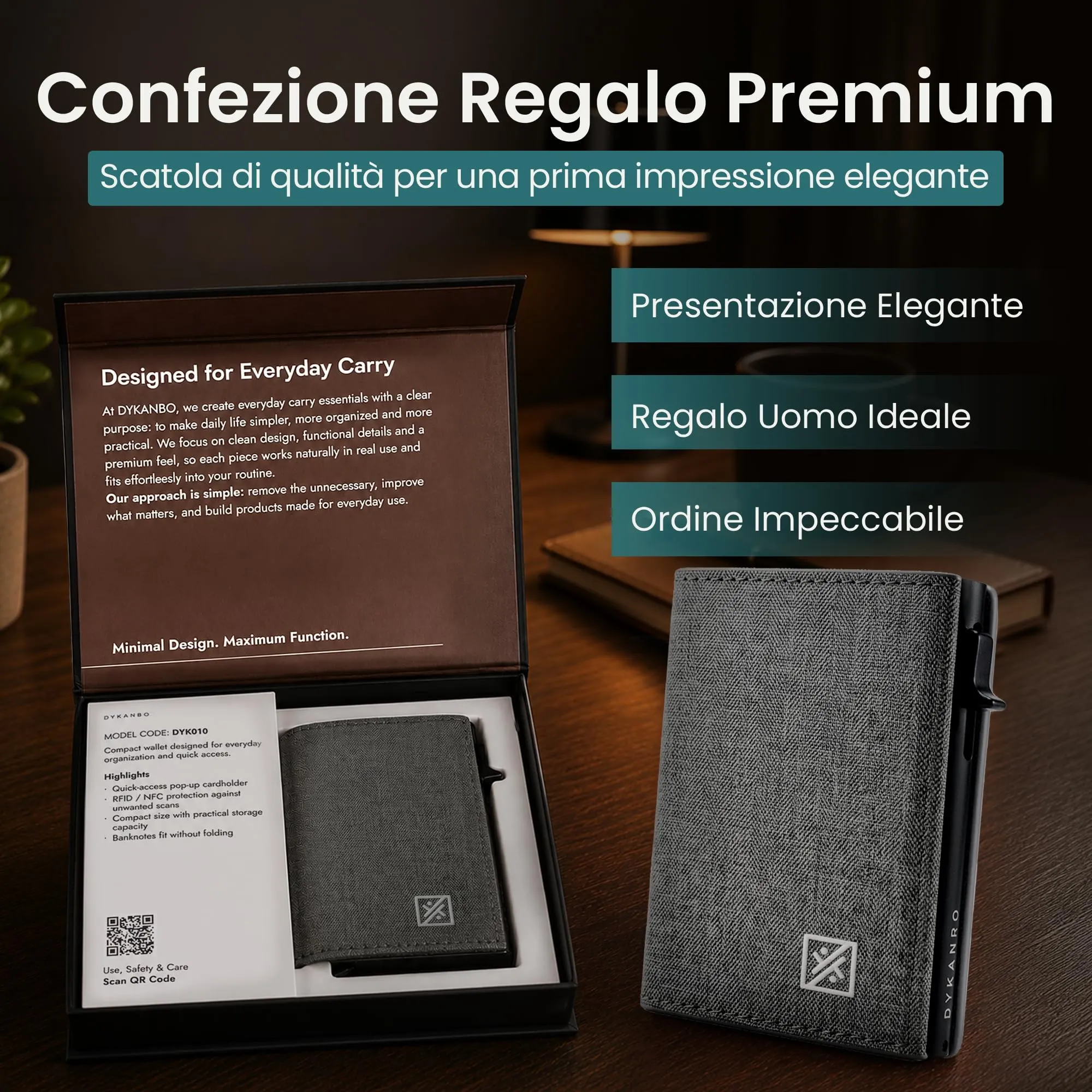 DYKANBO Portafoglio Uomo Slim con Portamonete e Portacarte Pop-Up RFID - immagine 7