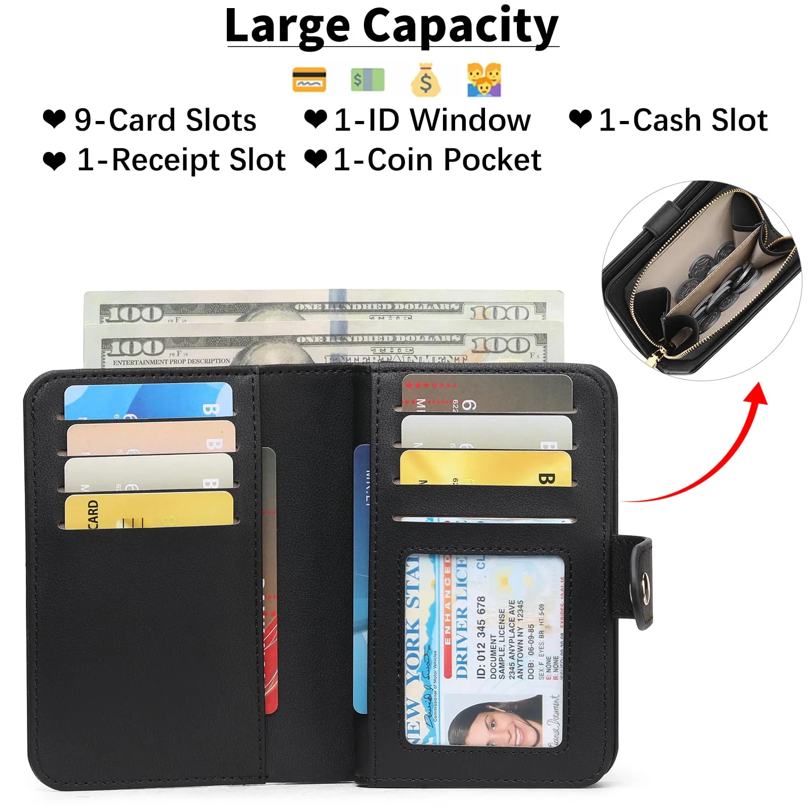 GAEKEAO Portafoglio Donna Piccolo con Bloccaggio RFID, Portamonete con Cerniera e Chiusura a Scatto, Scomparti per Carte Multipli - immagine 2