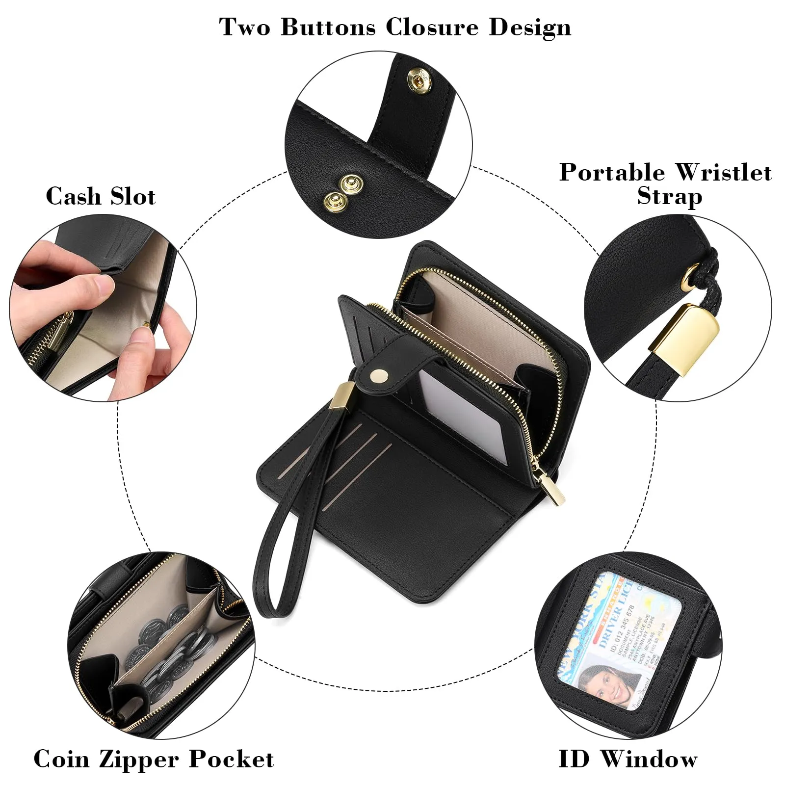 GAEKEAO Portafoglio Donna Piccolo con Bloccaggio RFID, Portamonete con Cerniera e Chiusura a Scatto, Scomparti per Carte Multipli - immagine 3