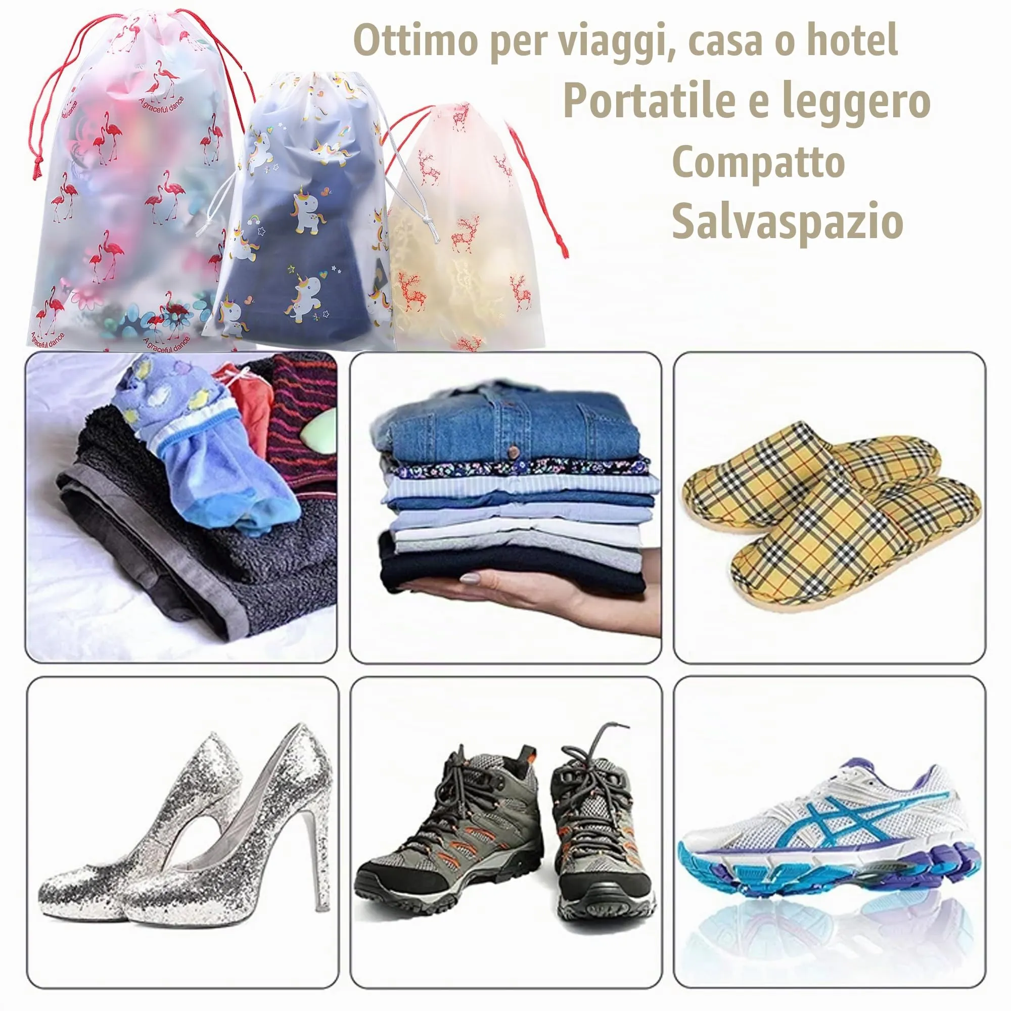 Dantolo Borsa Porta Scarpe da Viaggio, 30 Pezzi, Impermeabile e Antipolvere con Coulisse, 3 Misure - immagine 7
