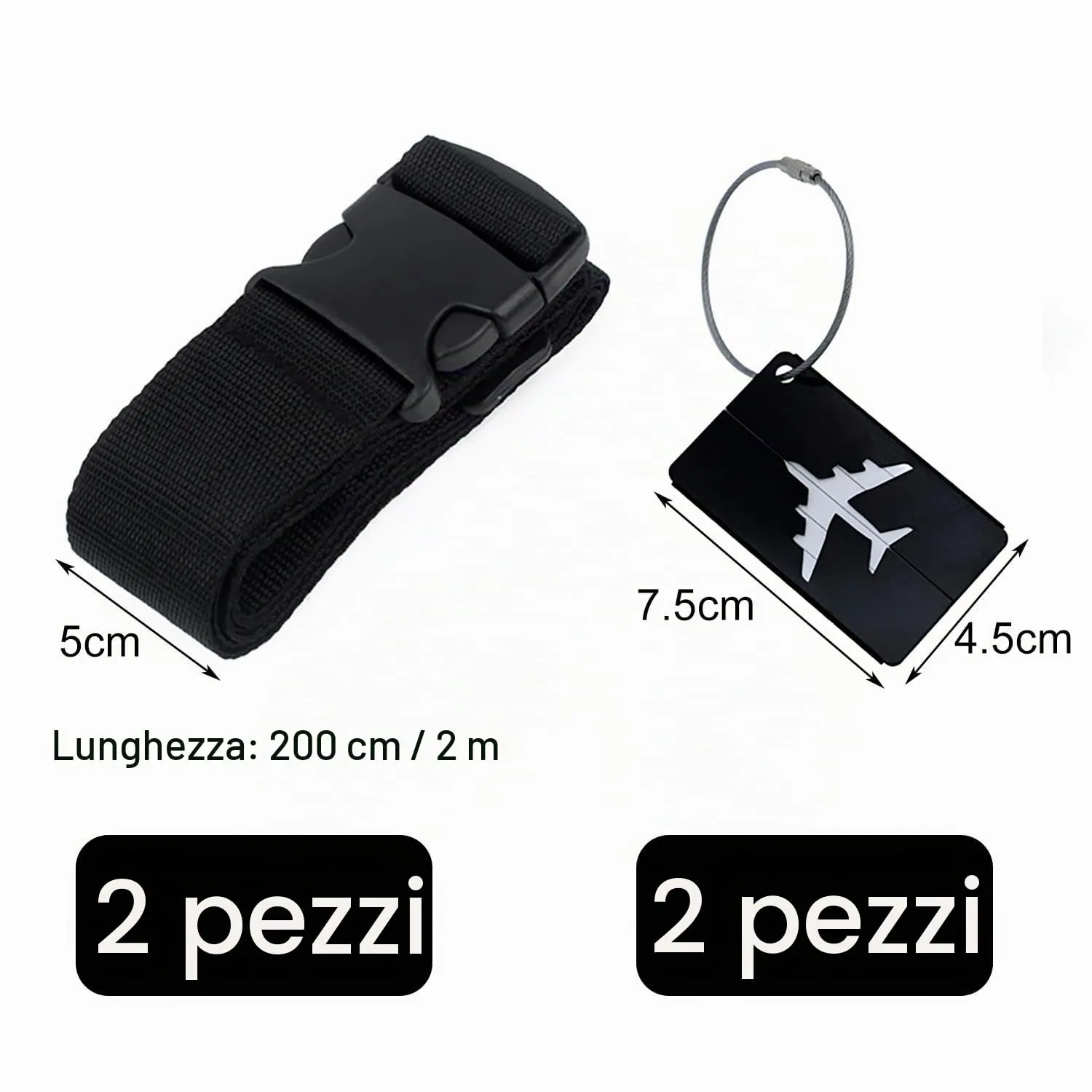 peiqiup Cinghie per Valigia con Etichette, 2 Pezzi, 5 x 200 cm, Nero - immagine 2