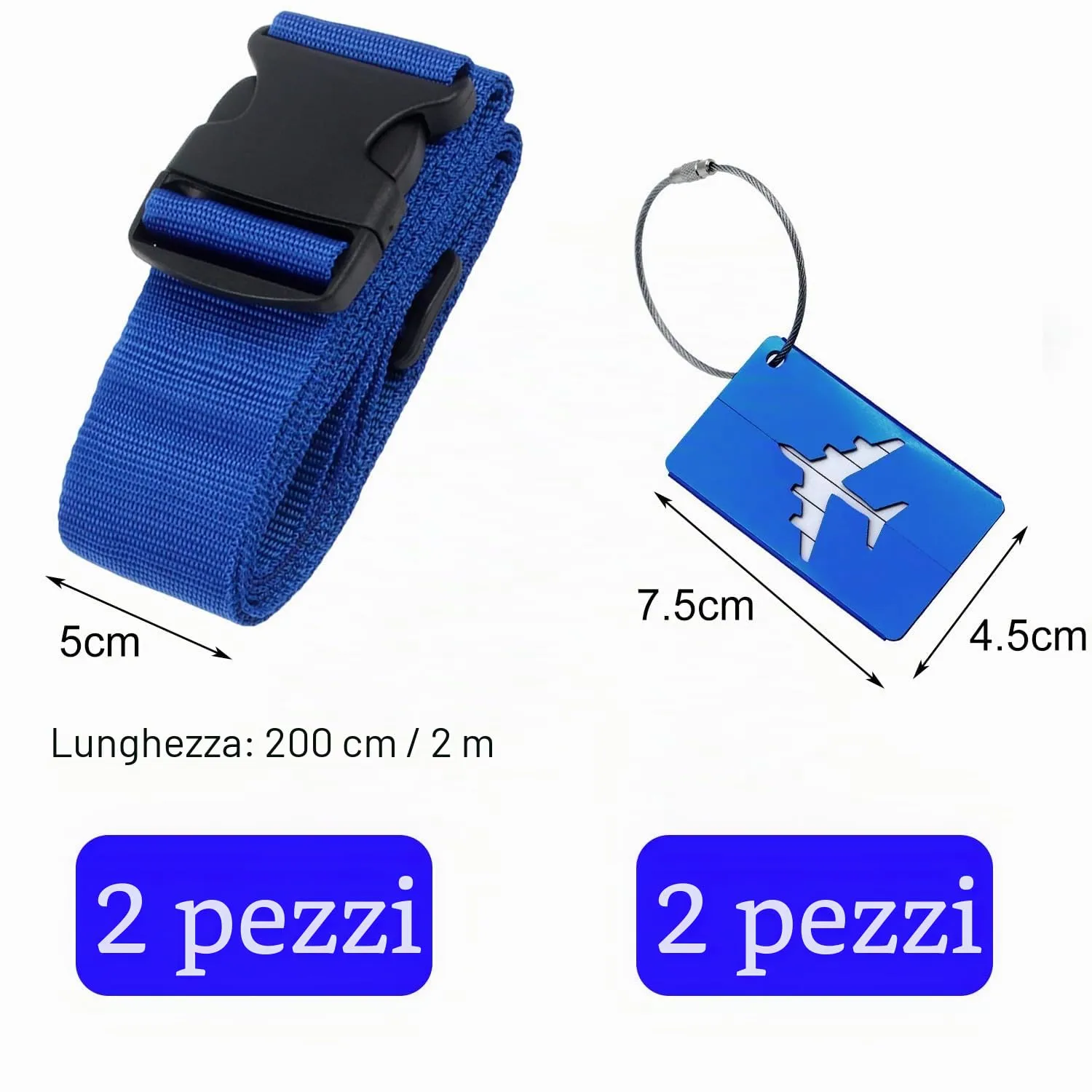 peiqiup Cinghia per valigia con etichette per bagagli, 2 pezzi, 5 x 200cm, Blu scuro - immagine 2