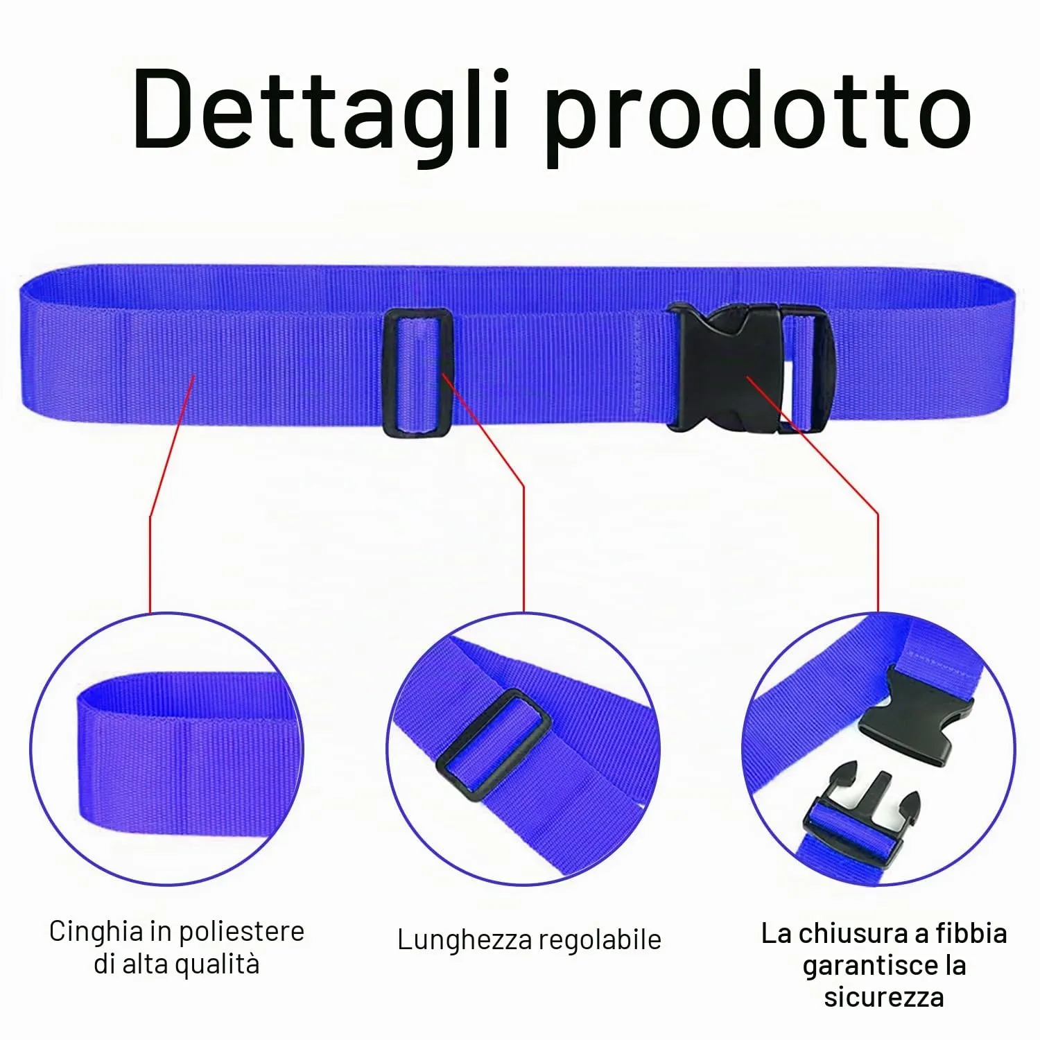 peiqiup Cinghia per valigia con etichette per bagagli, 2 pezzi, 5 x 200cm, Blu scuro - immagine 3