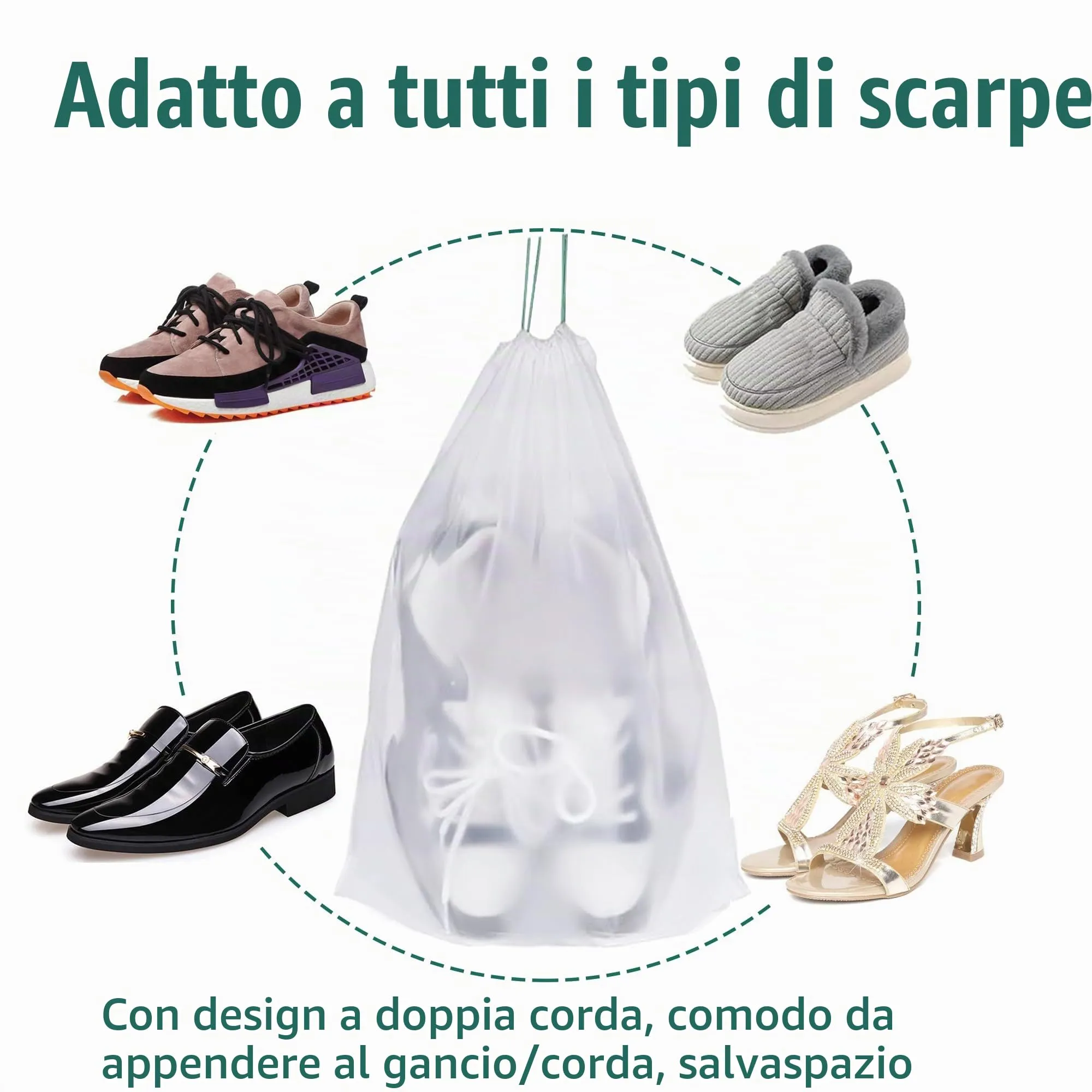 Dantolo Borsa Porta Scarpe da Viaggio Impermeabile e Antipolvere con Coulisse, 40x30cm, 15 Pezzi - immagine 4