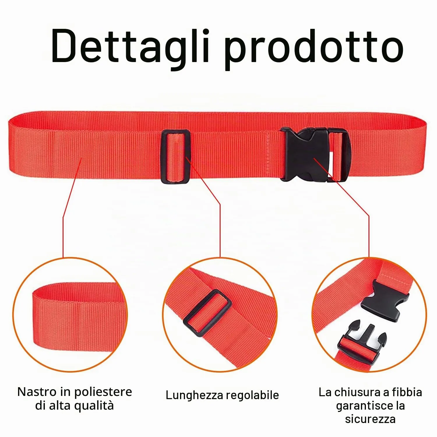 peiqiup Cinghie per valigia con etichette per bagagli, 2 pezzi, 5 x 200cm, Rosso - immagine 3
