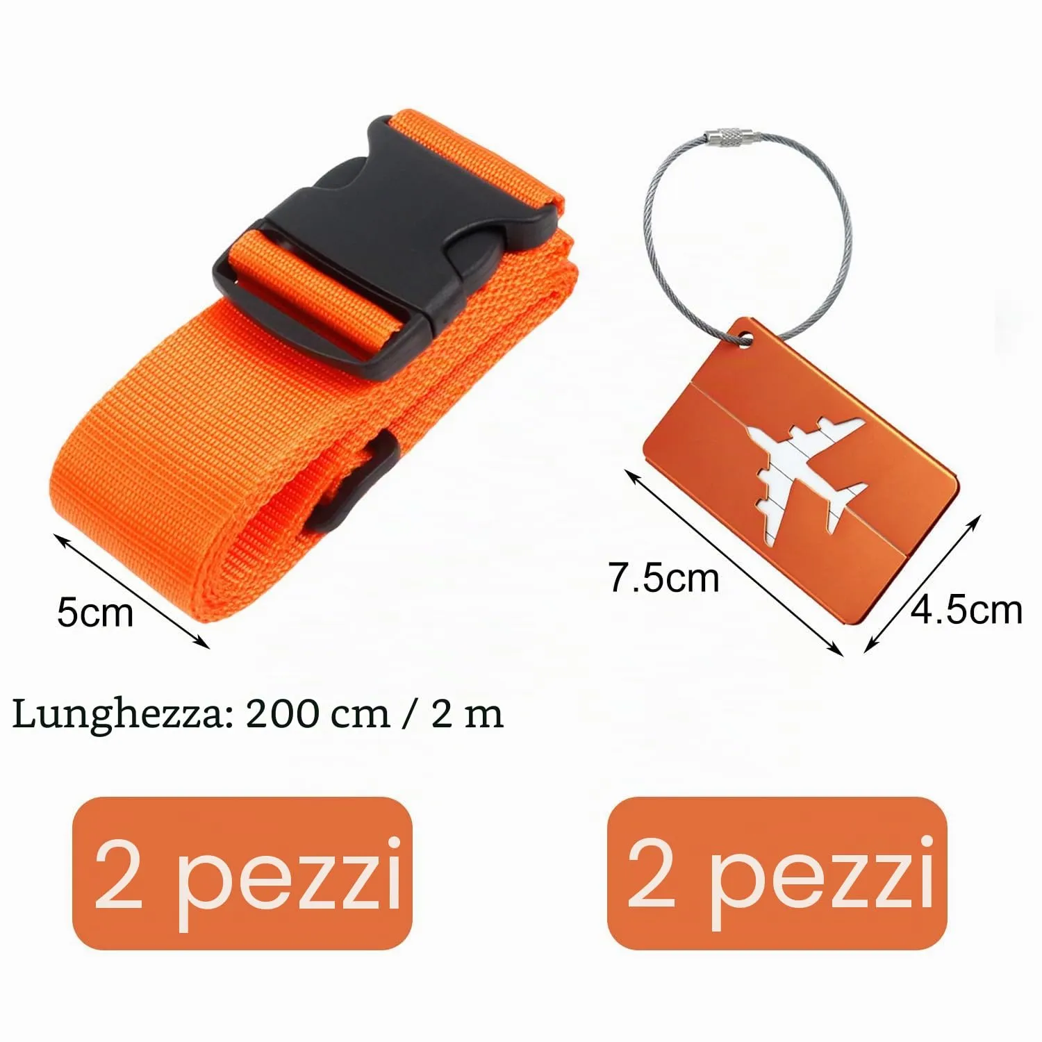 peiqiup Cinghie per Valigia con Etichette, 2 Pezzi, 5 x 200cm, Arancione - immagine 2