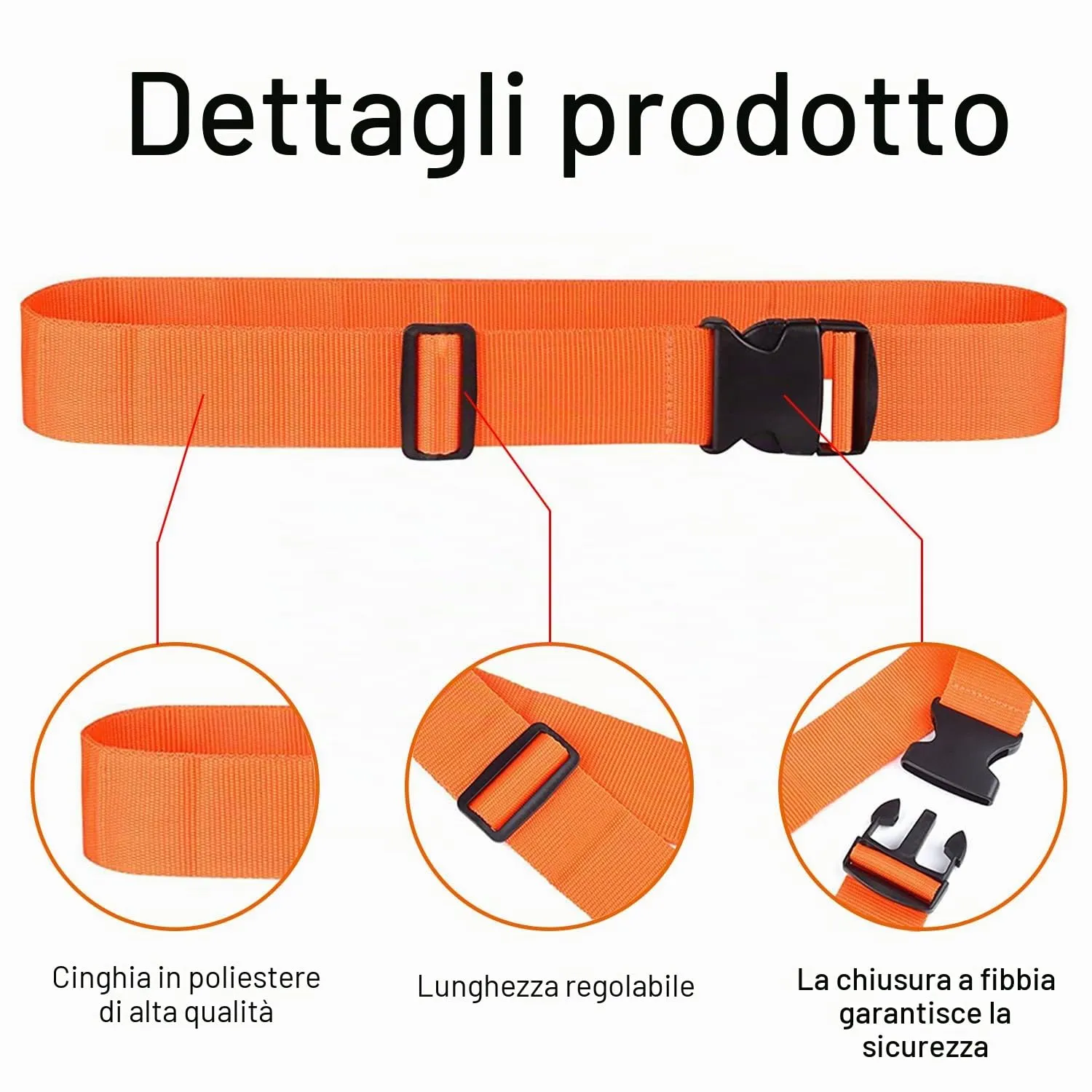 peiqiup Cinghie per Valigia con Etichette, 2 Pezzi, 5 x 200cm, Arancione - immagine 3
