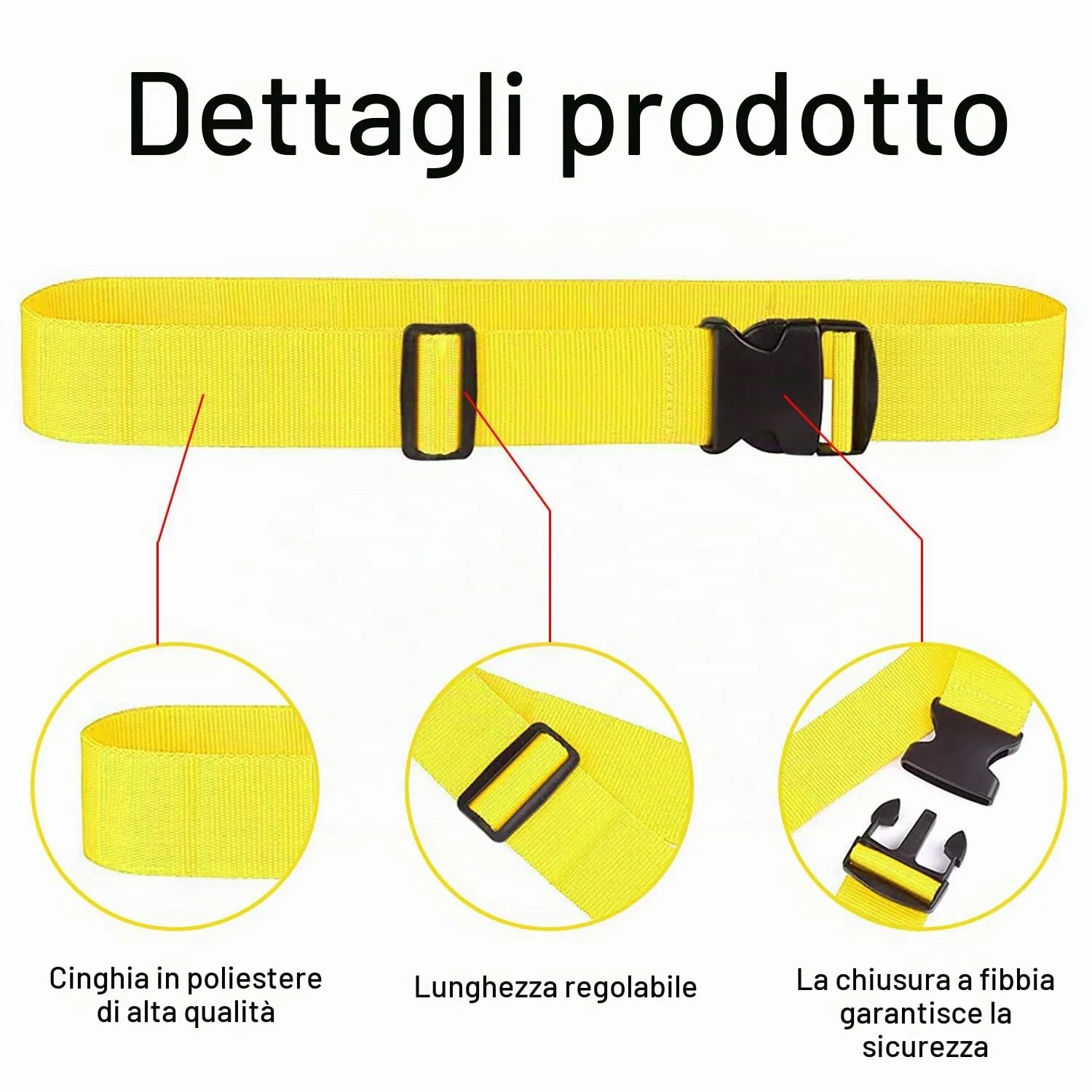 peiqiup Cinghia per valigia con etichette identificative, 2 pezzi, 5 x 200cm, Giallo - immagine 3