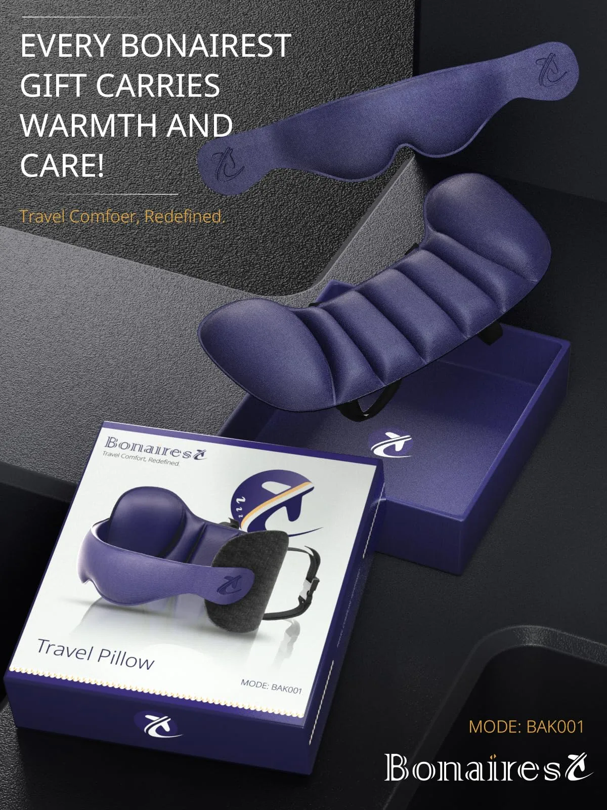 Bonairest Cuscino da Viaggio per Collo in Memory Foam con Mascherina 3D, Viola - immagine 6
