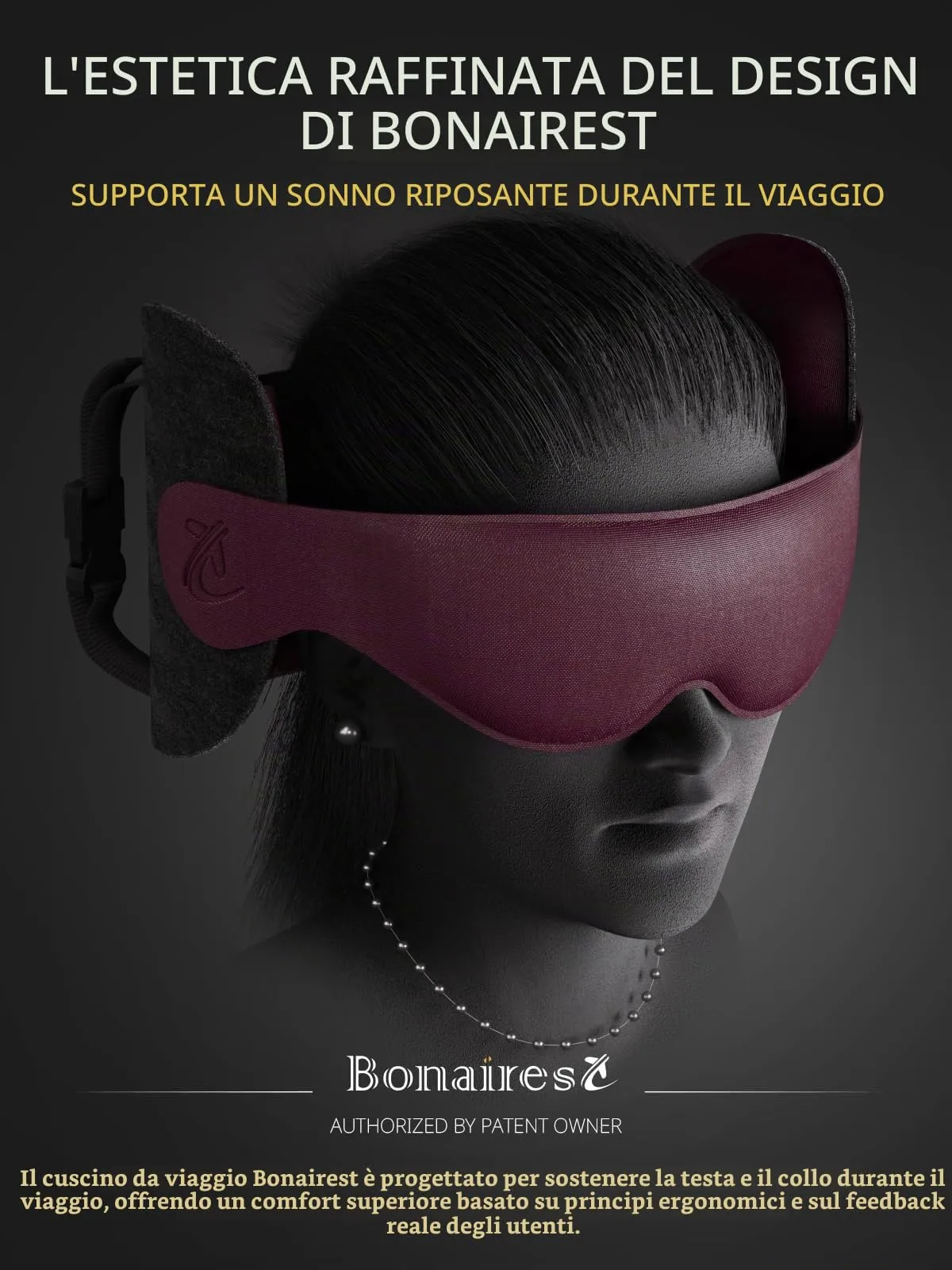Bonairest Cuscino da Viaggio per Collo e Aereo, Premium, Rosso - immagine 2