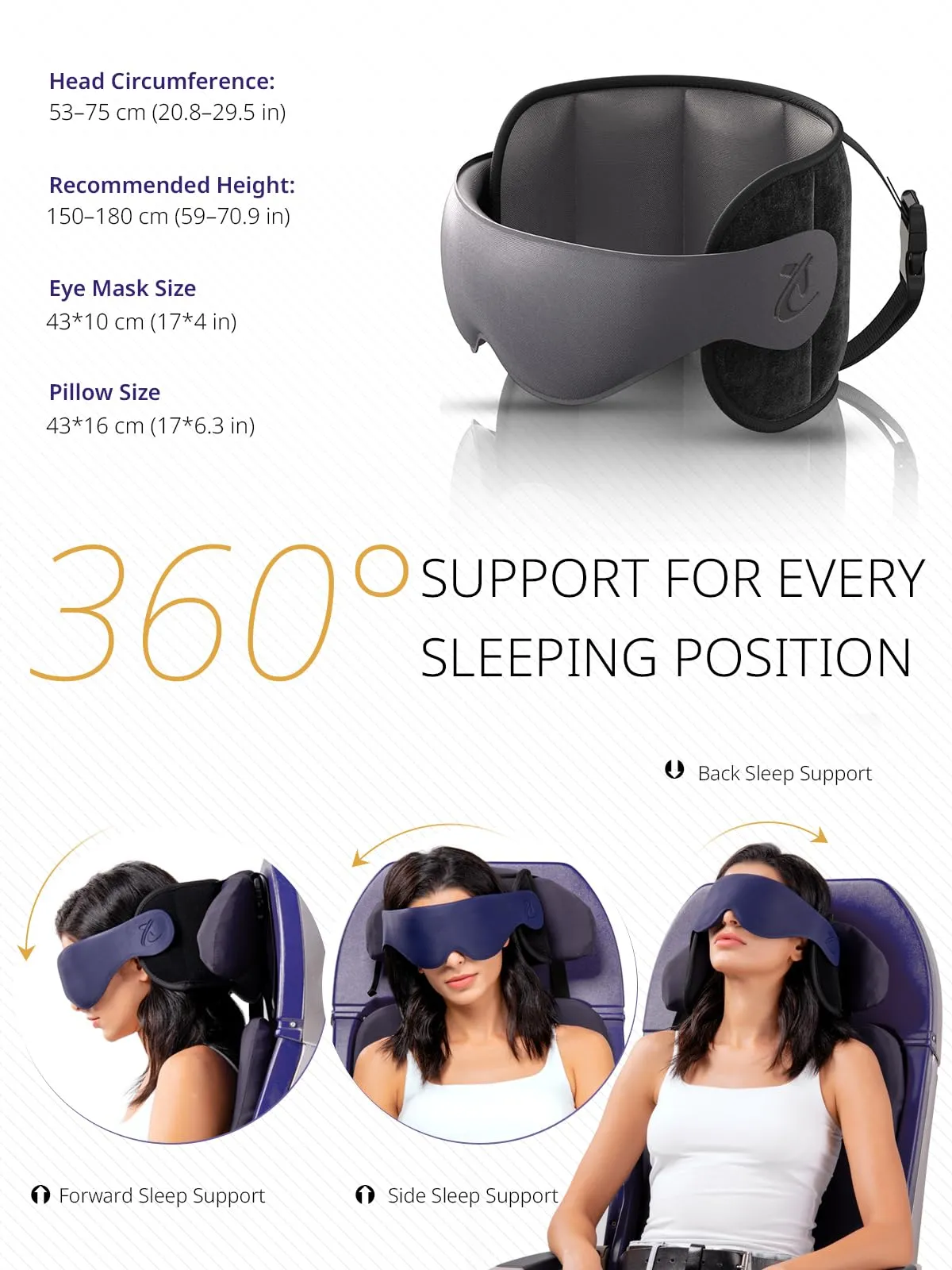 Bonairest B02 Cuscino da Viaggio Ergonomico con Mascherina 3D - immagine 4