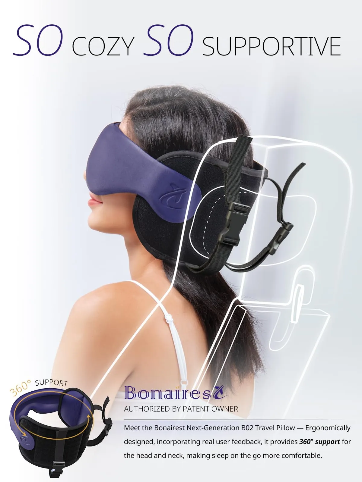 Bonairest Cuscino da Viaggio B02 con Mascherina 3D per Dormire - immagine 2