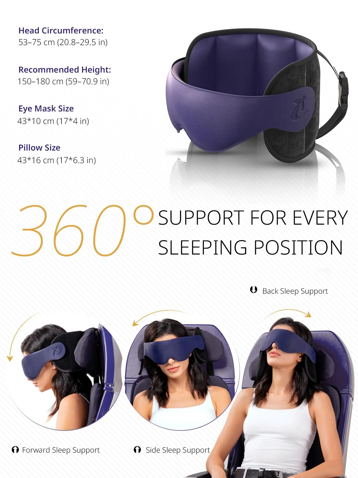 Bonairest Cuscino da Viaggio B02 con Mascherina 3D per Dormire - immagine 4