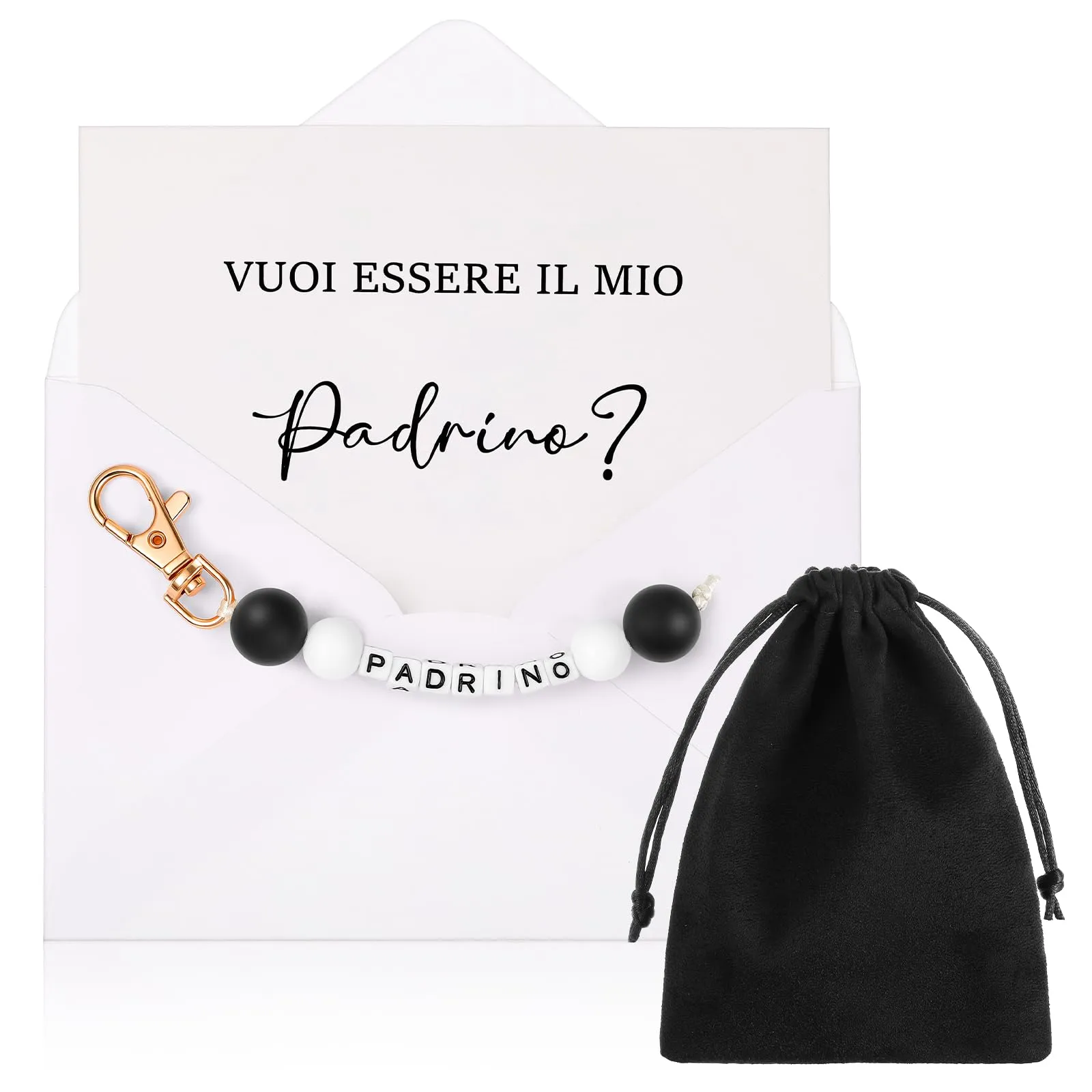 Hestya Portachiavi Vuoi Essere il Mio Padrino Set Regalo per Battesimo - immagine 1
