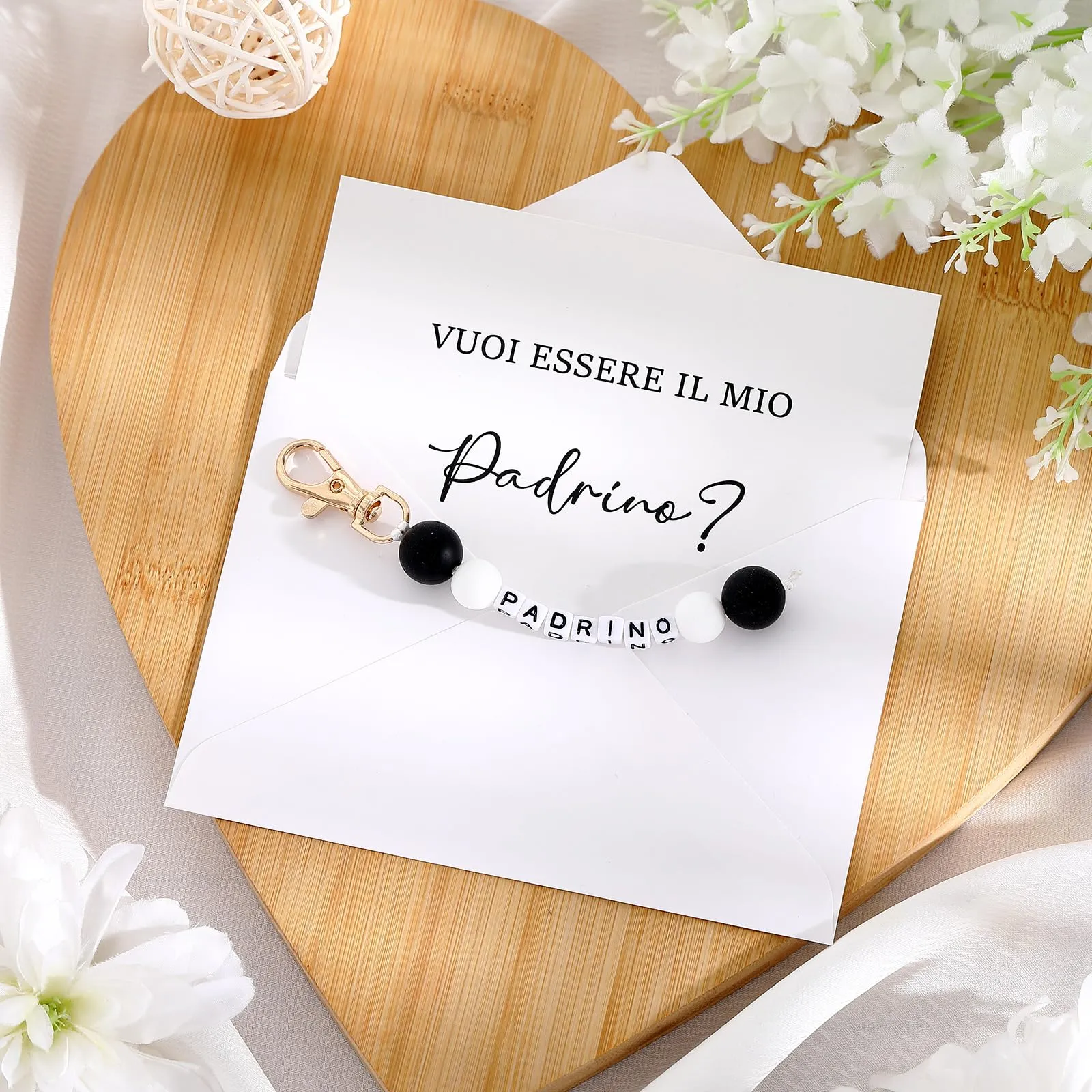 Hestya Portachiavi Vuoi Essere il Mio Padrino Set Regalo per Battesimo - immagine 3