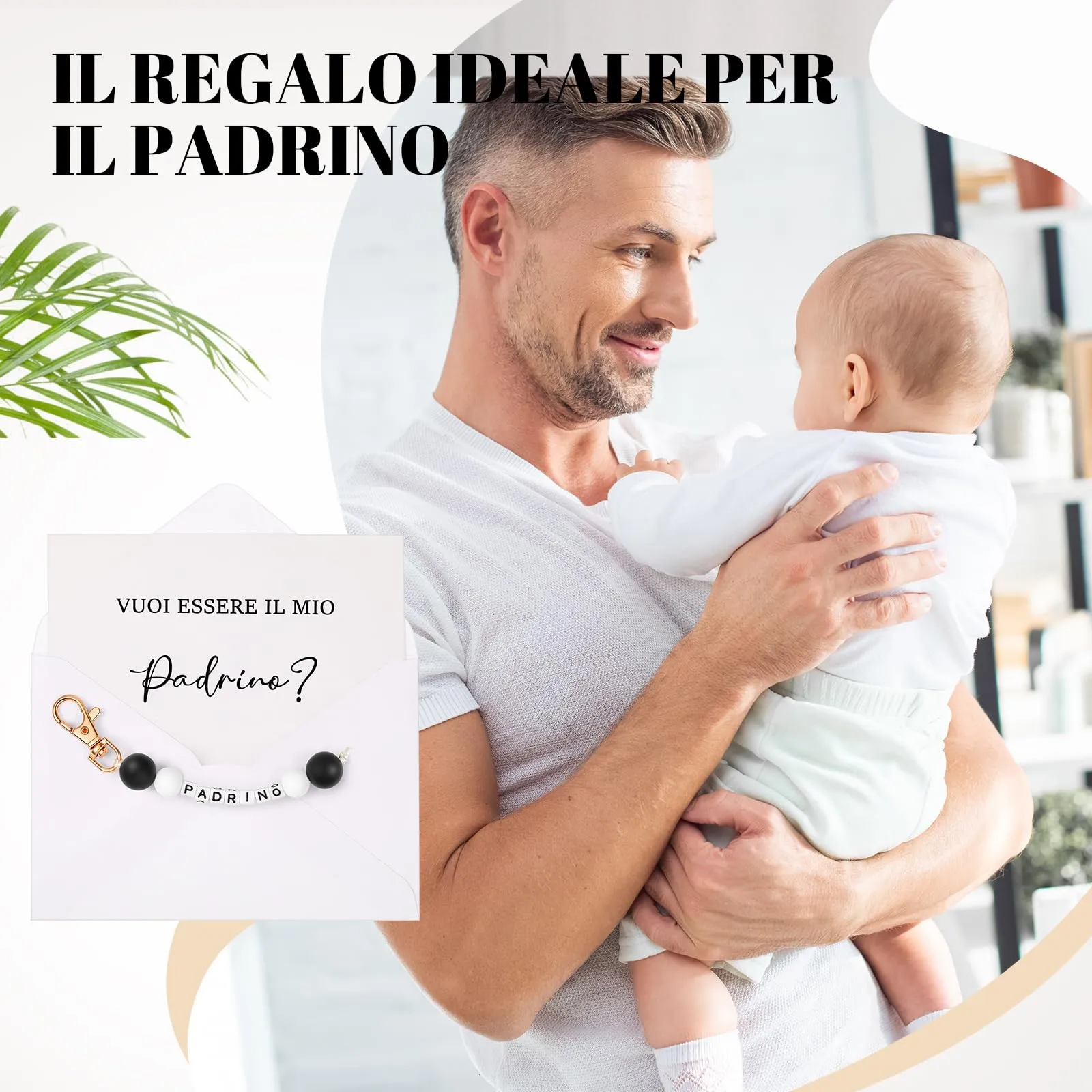Hestya Portachiavi Vuoi Essere il Mio Padrino Set Regalo per Battesimo - immagine 5