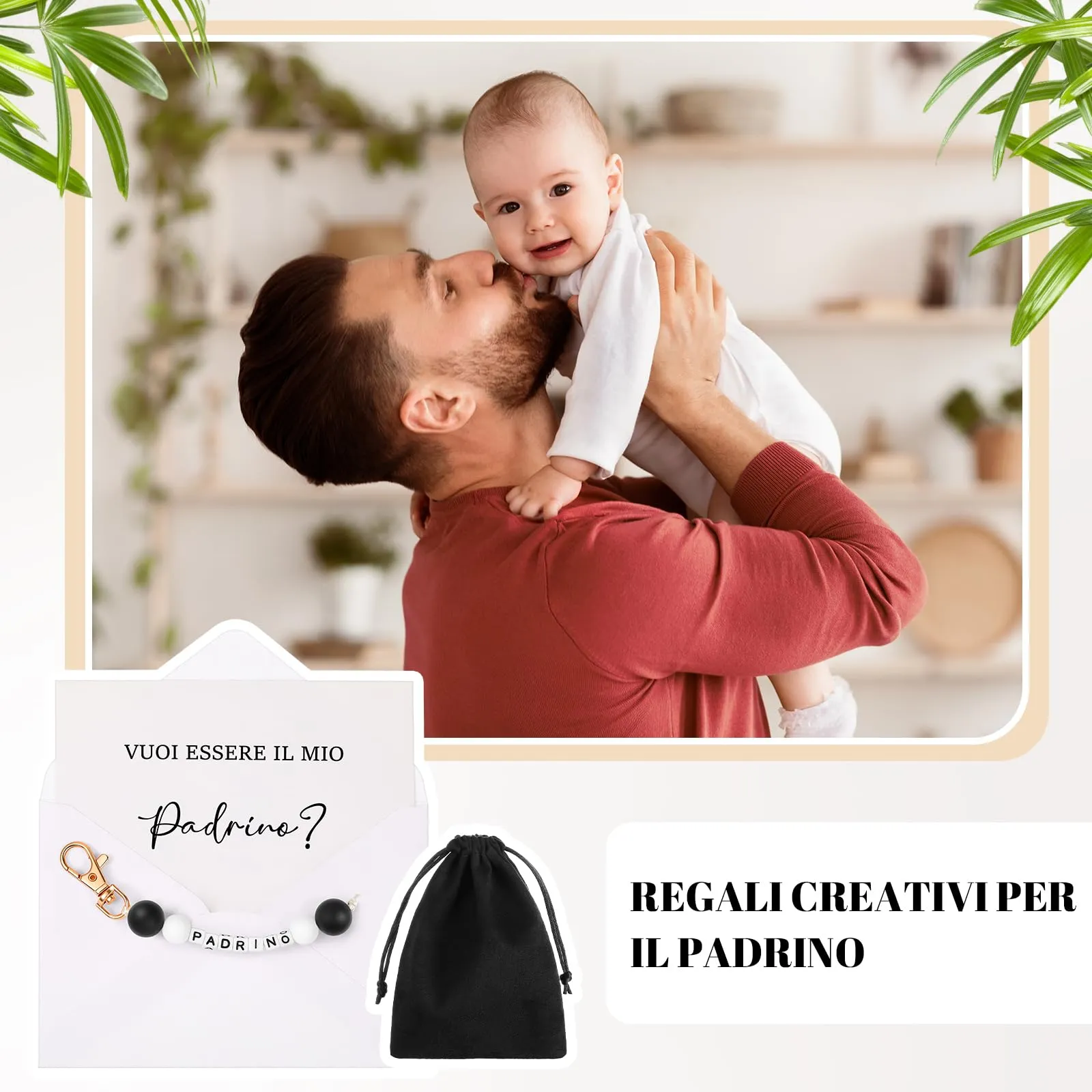 Hestya Portachiavi Vuoi Essere il Mio Padrino Set Regalo per Battesimo - immagine 6