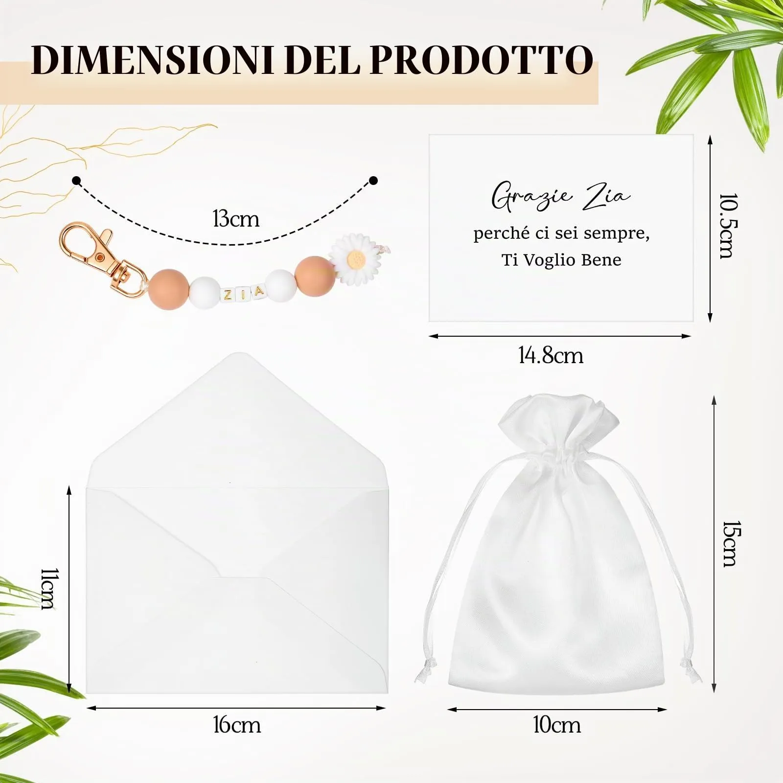 Hestya Portachiavi con Scheda di Annuncio e Busta per Madrina Padrino Zia Nonna - immagine 2