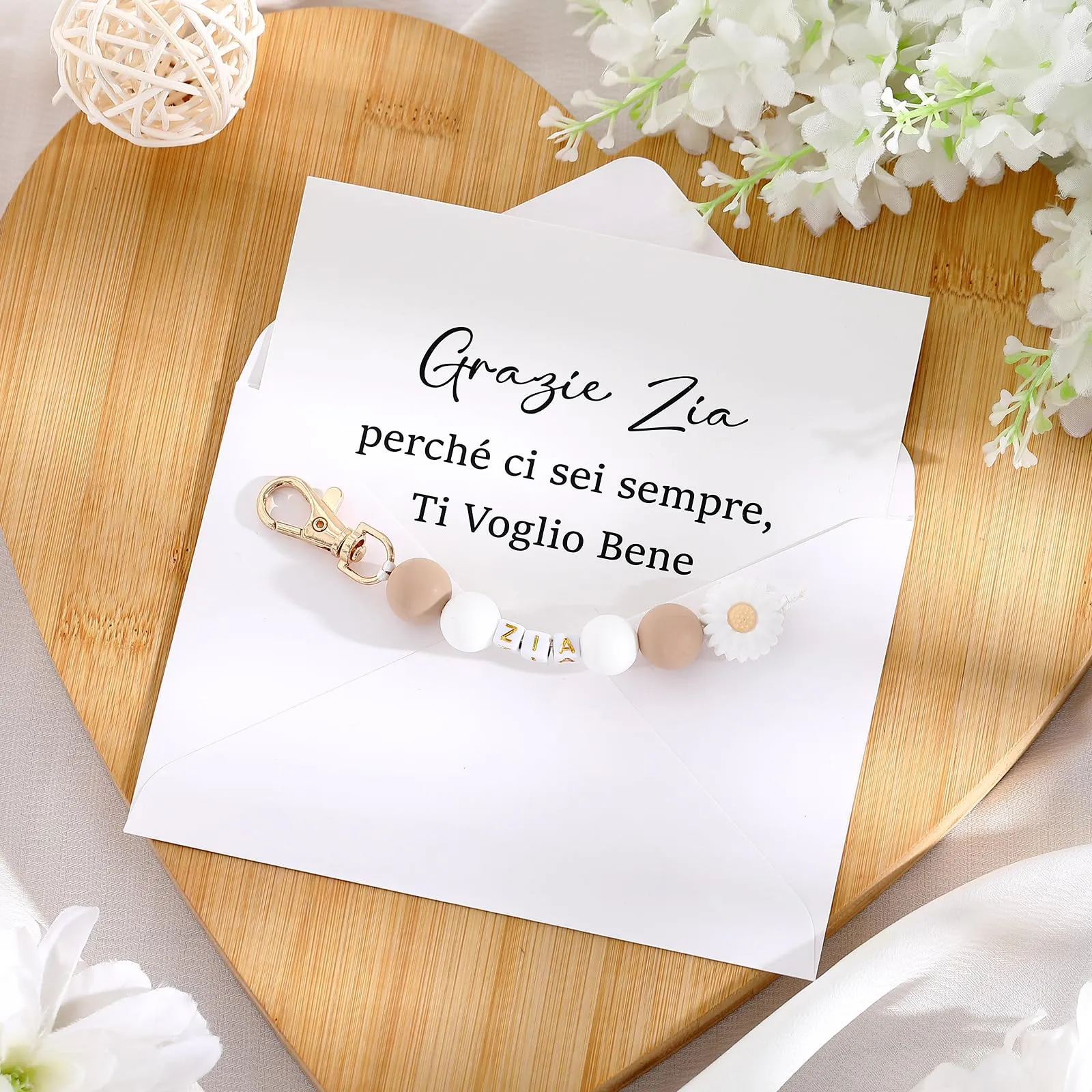 Hestya Portachiavi con Scheda di Annuncio e Busta per Madrina Padrino Zia Nonna - immagine 3
