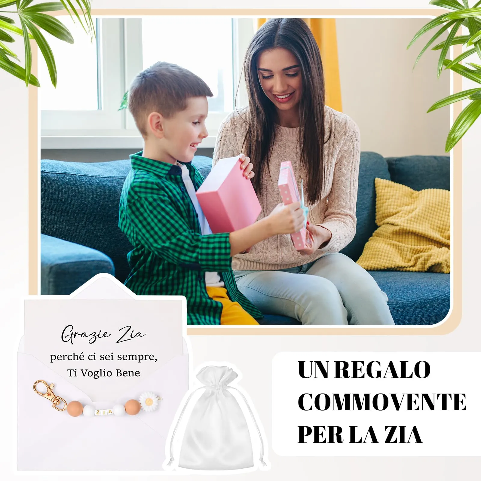 Hestya Portachiavi con Scheda di Annuncio e Busta per Madrina Padrino Zia Nonna - immagine 6
