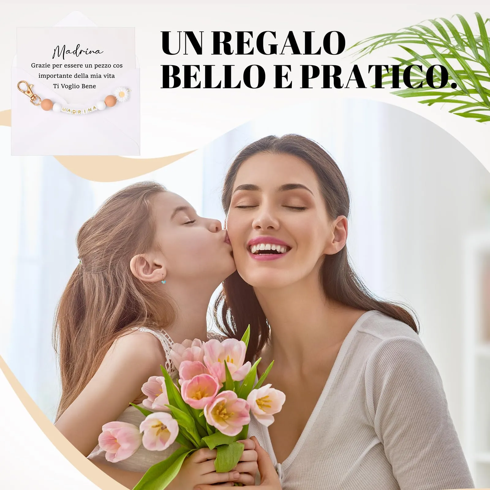 Hestya Regalo per Madrina, Padrino, Zia o Nonna - Set con Portachiavi, Scheda di Annuncio e Busta per Battesimo, Compleanno e Natale - immagine 5