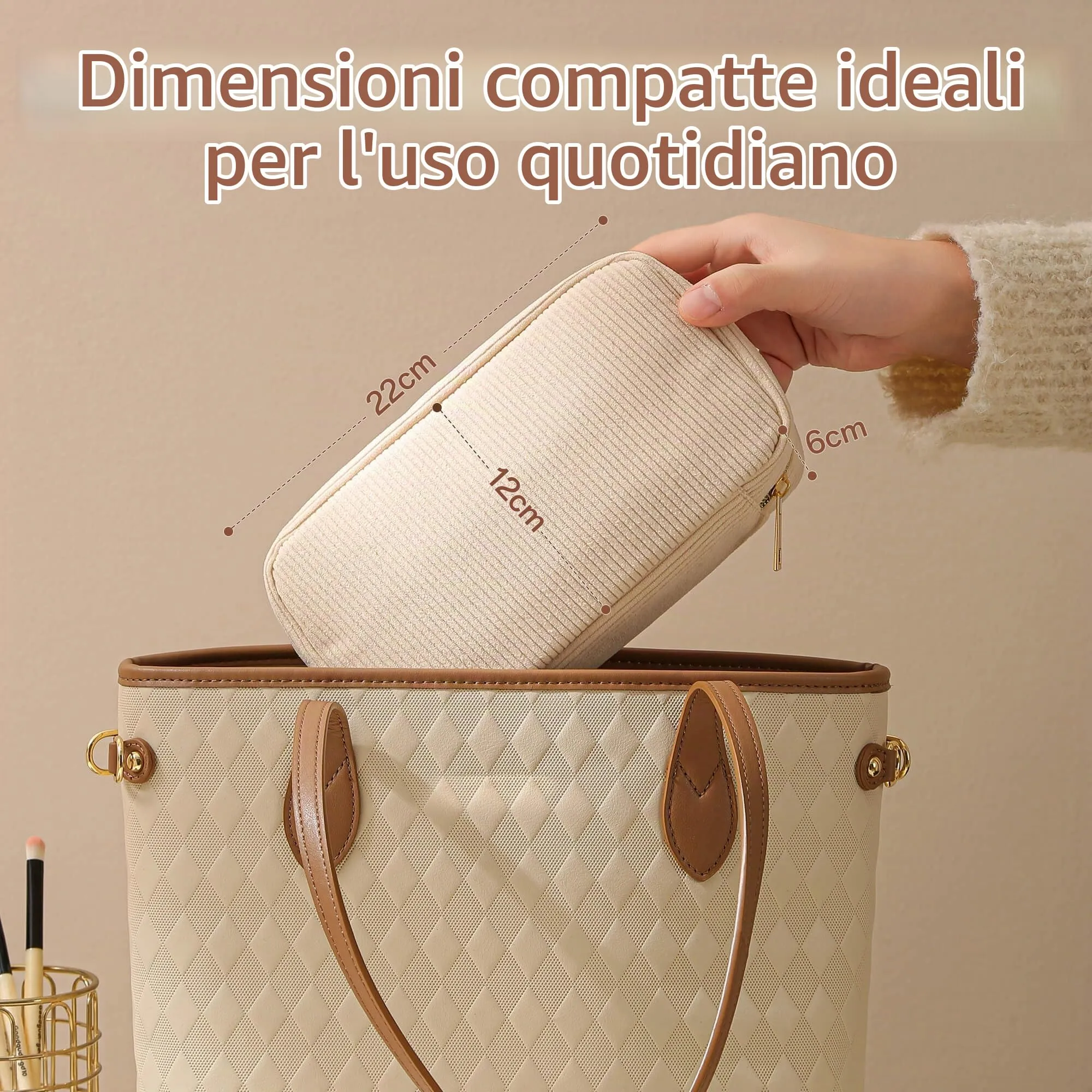 NANDADEVI Pochette per Cosmetici in Velluto a Coste con Cerniera in Metallo, Organizer da Viaggio e Astuccio per Cancelleria (Nero+Rosa, 2pcs) - immagine 2