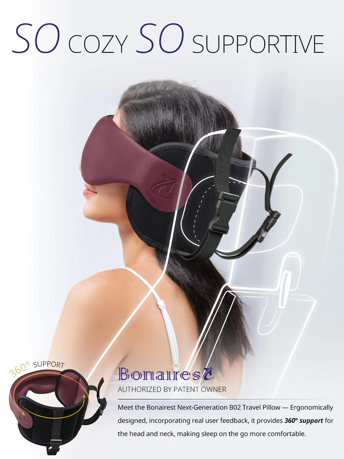Bonairest Cuscino da Viaggio B02 con Mascherina 3D per Dormire - immagine 2