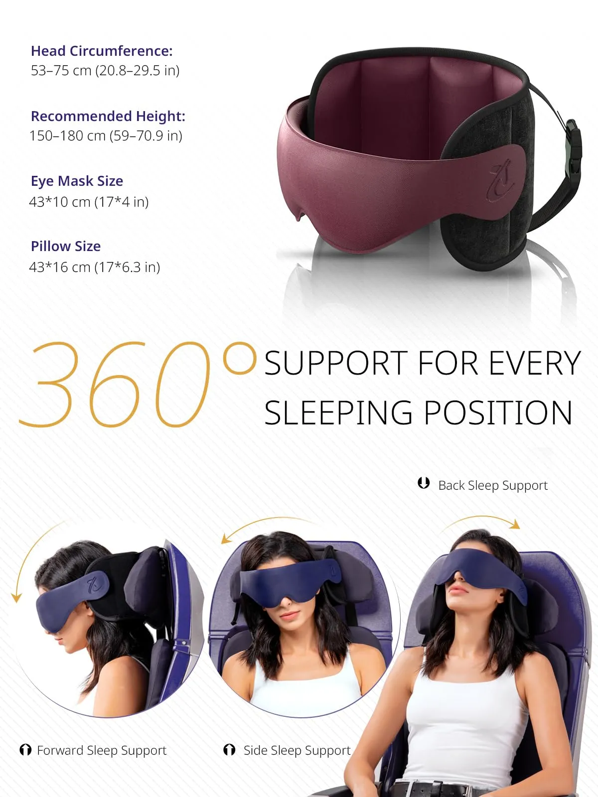 Bonairest Cuscino da Viaggio B02 con Mascherina 3D per Dormire - immagine 4