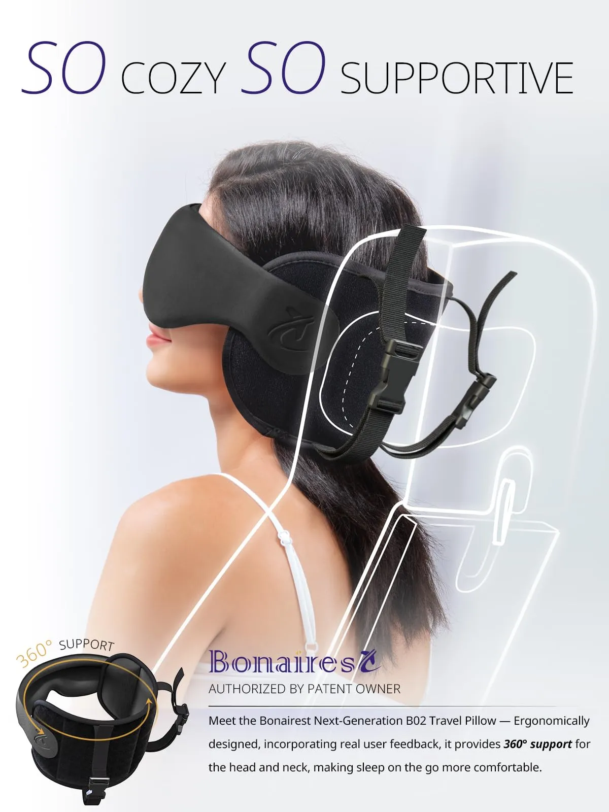 Bonairest Cuscino da Viaggio B02 con Mascherina 3D per Dormire - immagine 2