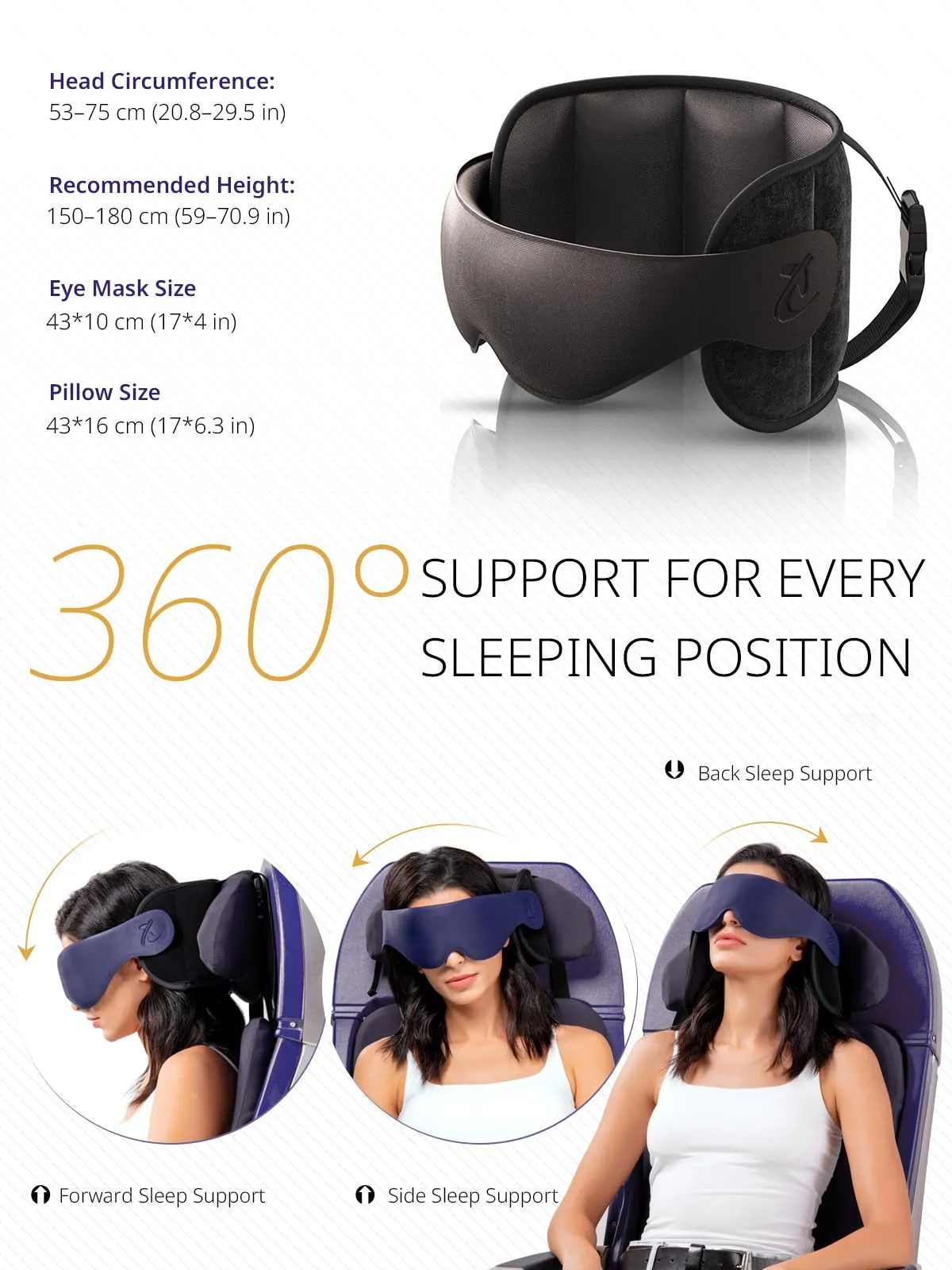 Bonairest Cuscino da Viaggio B02 con Mascherina 3D per Dormire - immagine 4