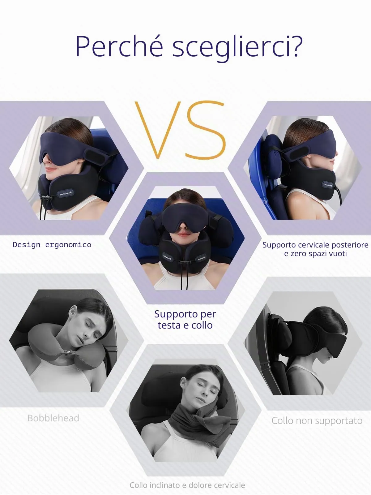 Bonairest Cuscino da Viaggio per Aereo con Mascherina e Fascia di Supporto - immagine 3