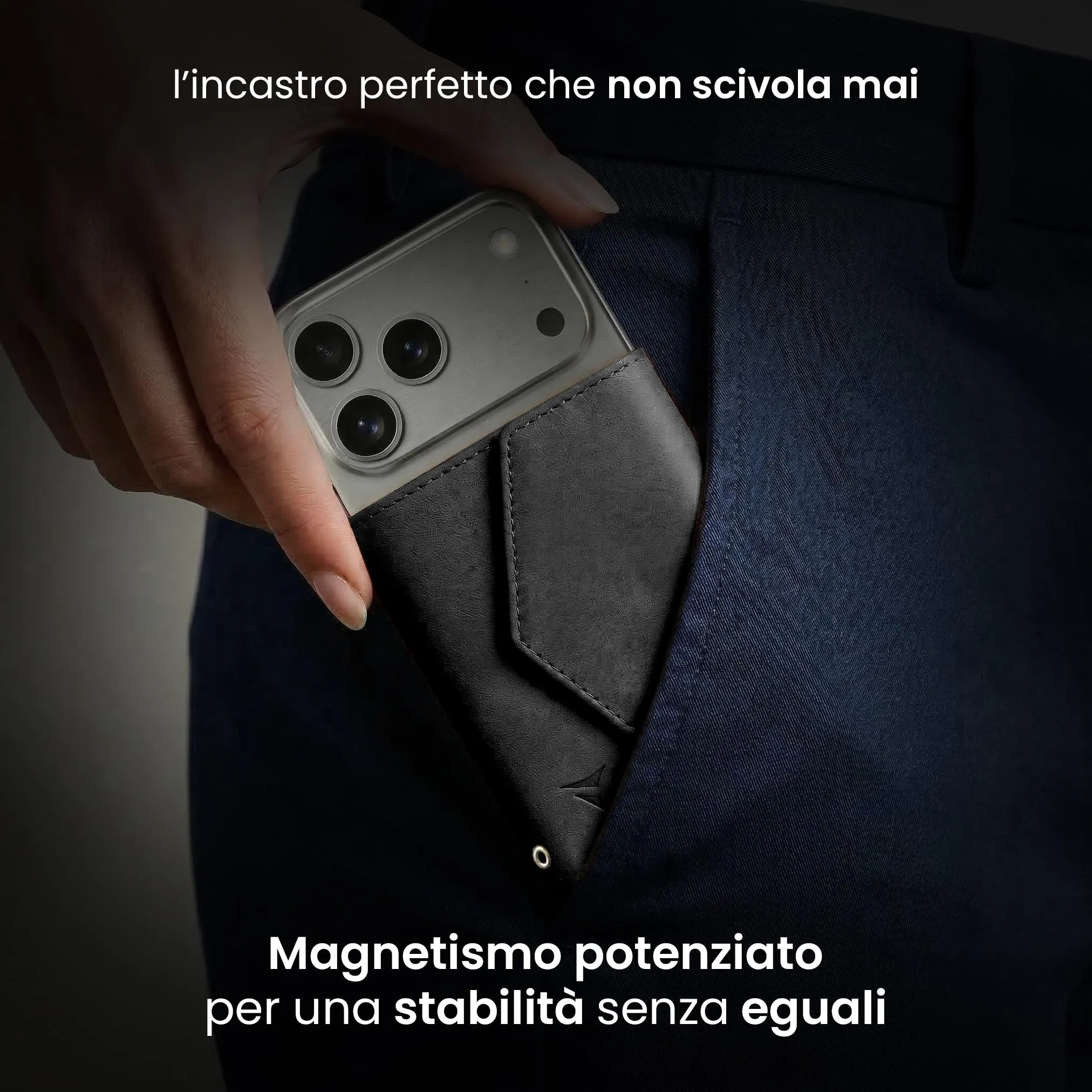 TECHMADE Portafoglio MagSafe con Adattatore Magnetico, Tripla Tasca per 6 Carte e Banconote, Blocco RFID, Nero - immagine 2