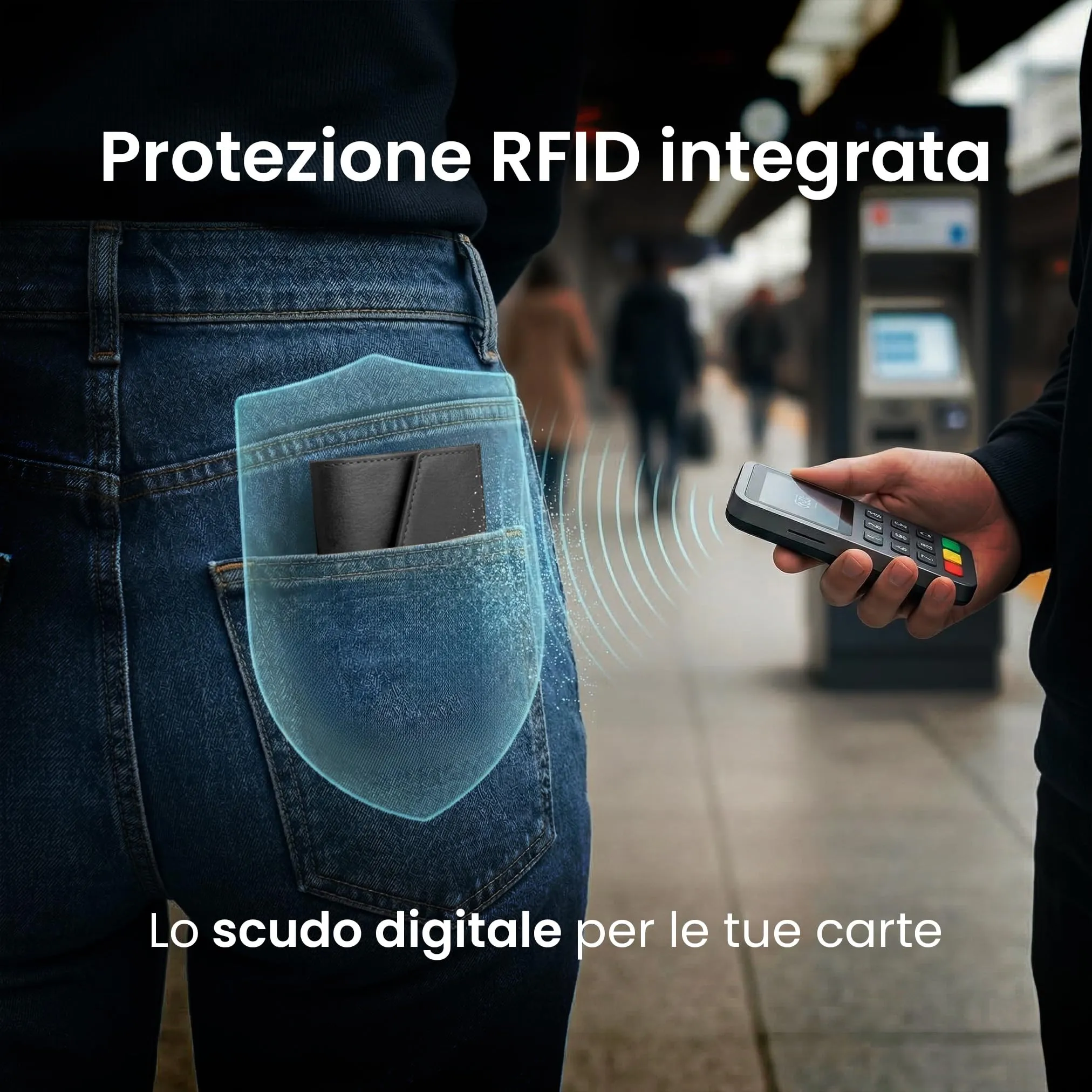 TECHMADE Portafoglio MagSafe con Adattatore Magnetico, Tripla Tasca per 6 Carte e Banconote, Blocco RFID, Nero - immagine 5