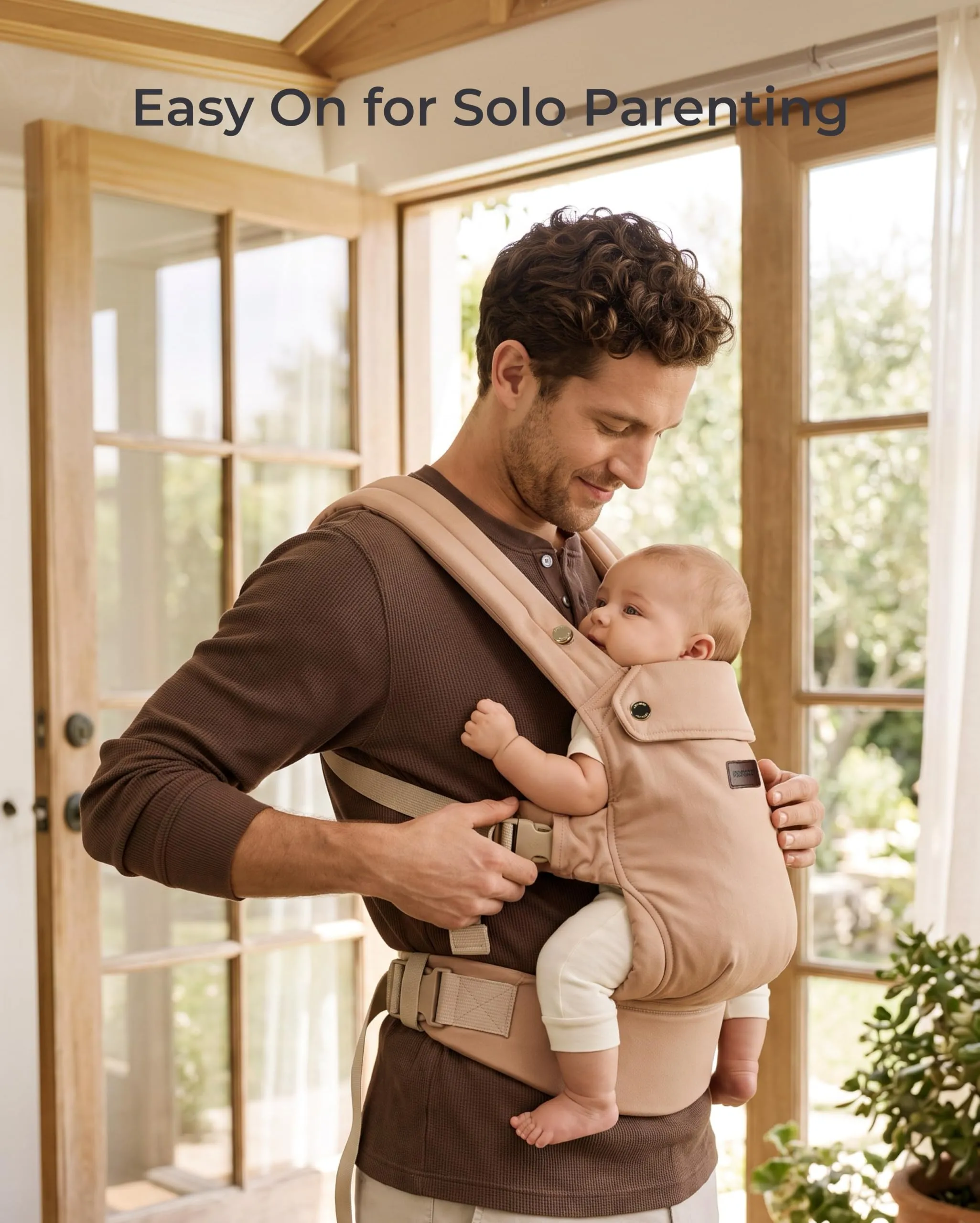 Momcozy Marsupio Neonato Ergonomico 3,2-15 kg, Marrone Chiaro - immagine 9