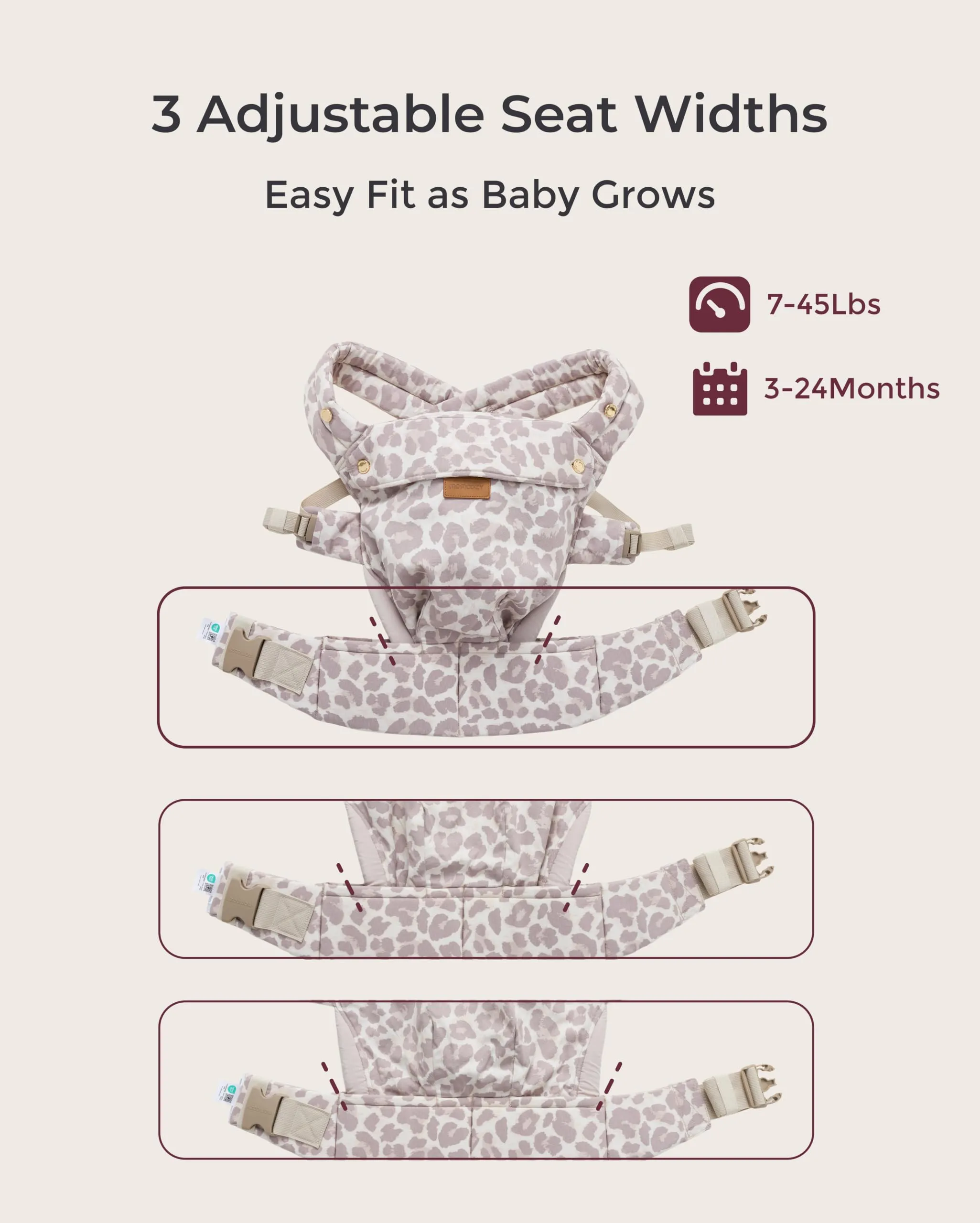Momcozy Marsupio Neonato Ergonomico 3,2-15 kg, Leopardato Rosa - immagine 9