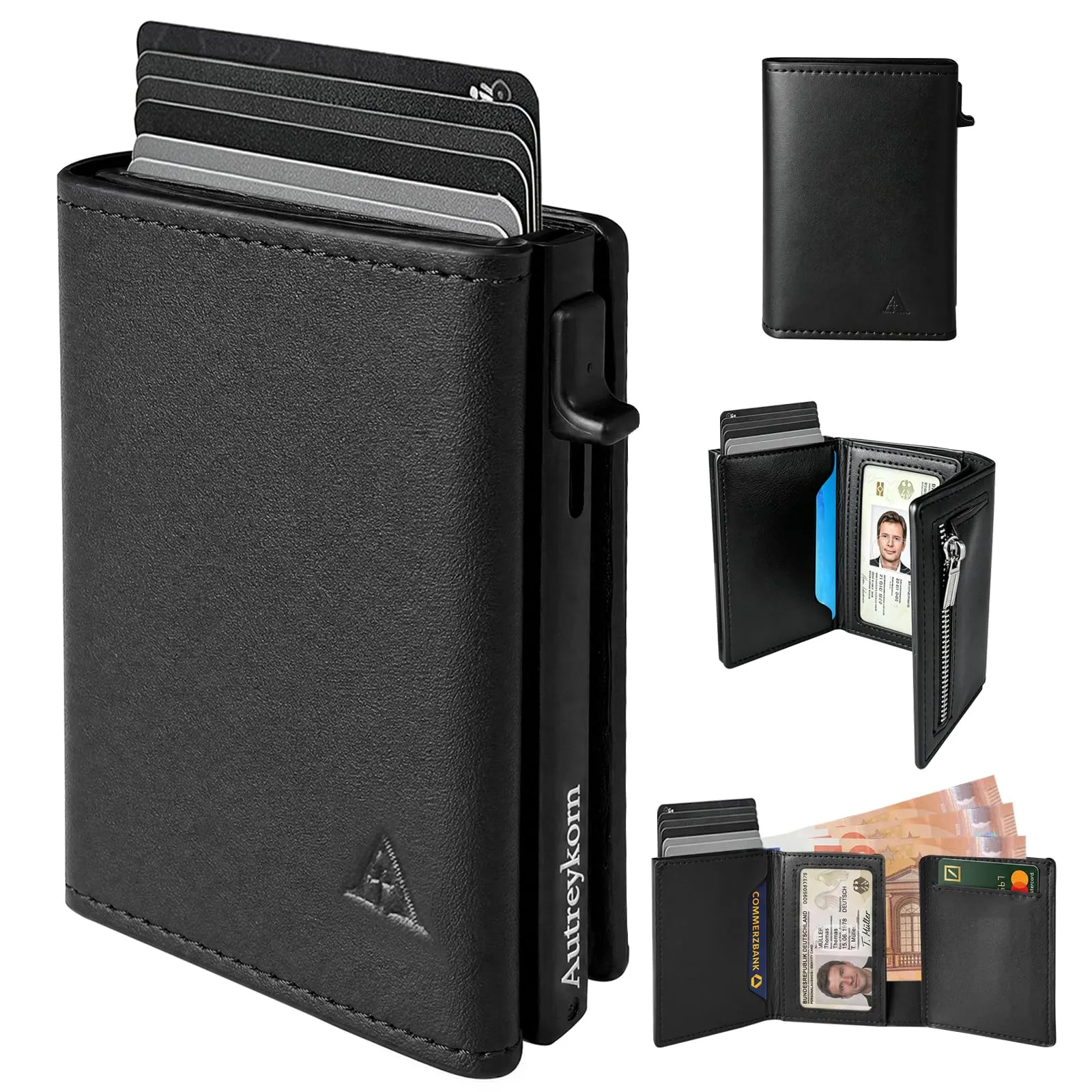 Autreykorn Portafoglio Uomo Slim RFID Porta Carte, Nero - immagine 2