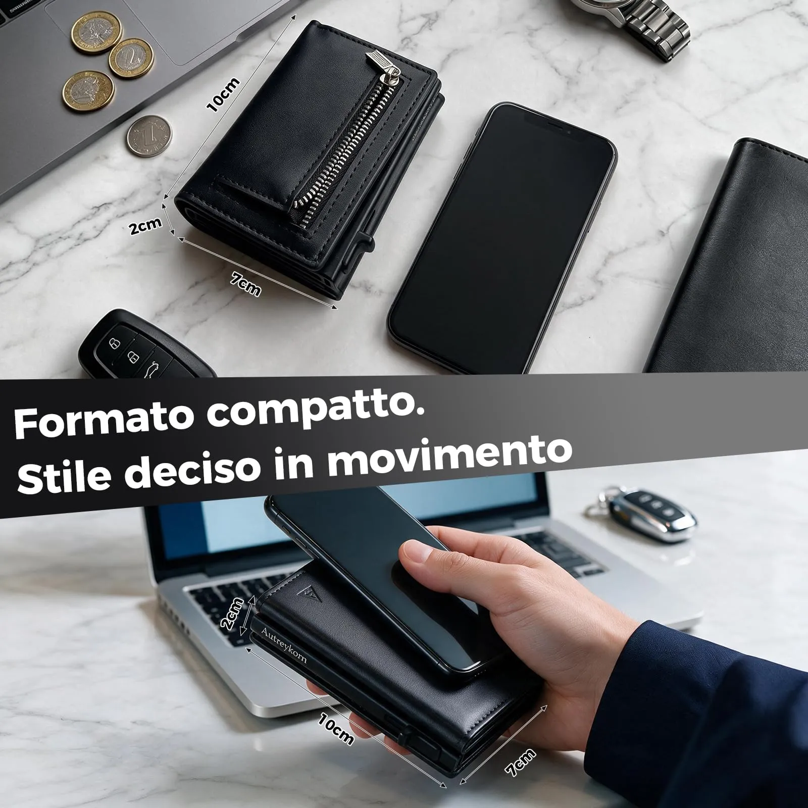 Autreykorn Portafoglio Uomo Slim RFID Porta Carte, Nero - immagine 4
