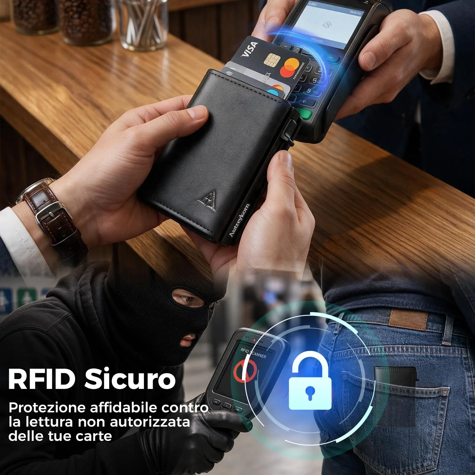 Autreykorn Portafoglio Uomo Slim RFID Porta Carte, Nero - immagine 5