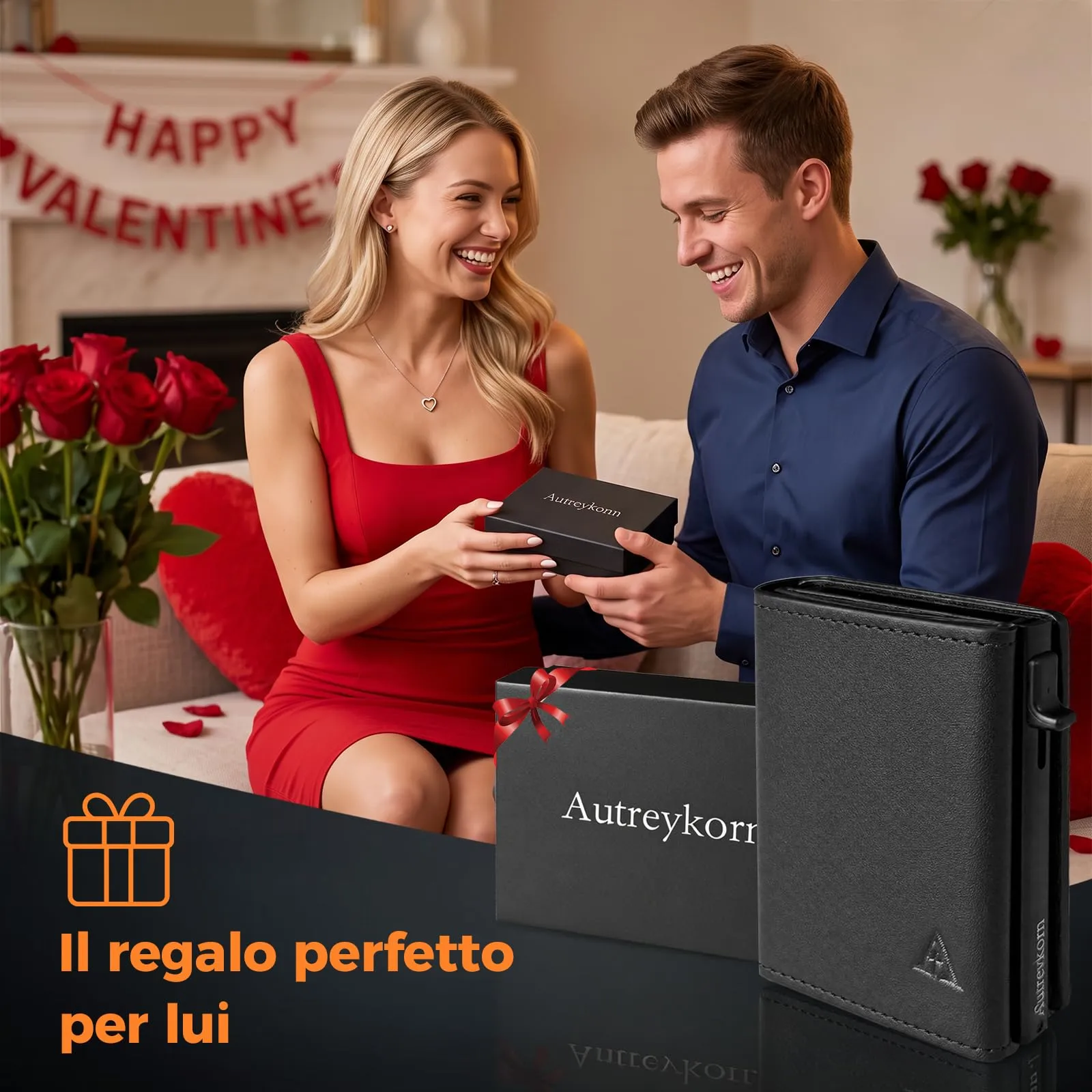 Autreykorn Portafoglio Uomo Slim RFID Porta Carte, Nero - immagine 7