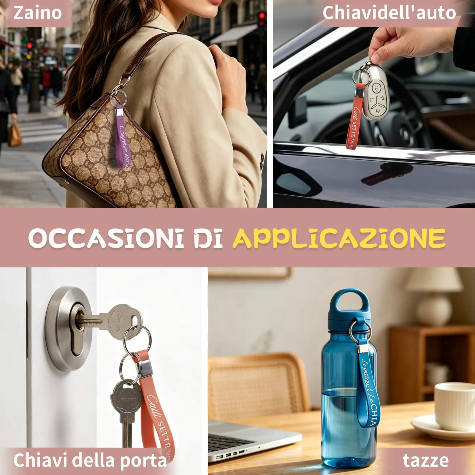 KufaerBeam 12 Pezzi Portachiavi Motivazionali in Silicone Colorato con Testo Italiano e Adesivi di Ringraziamento - immagine 6
